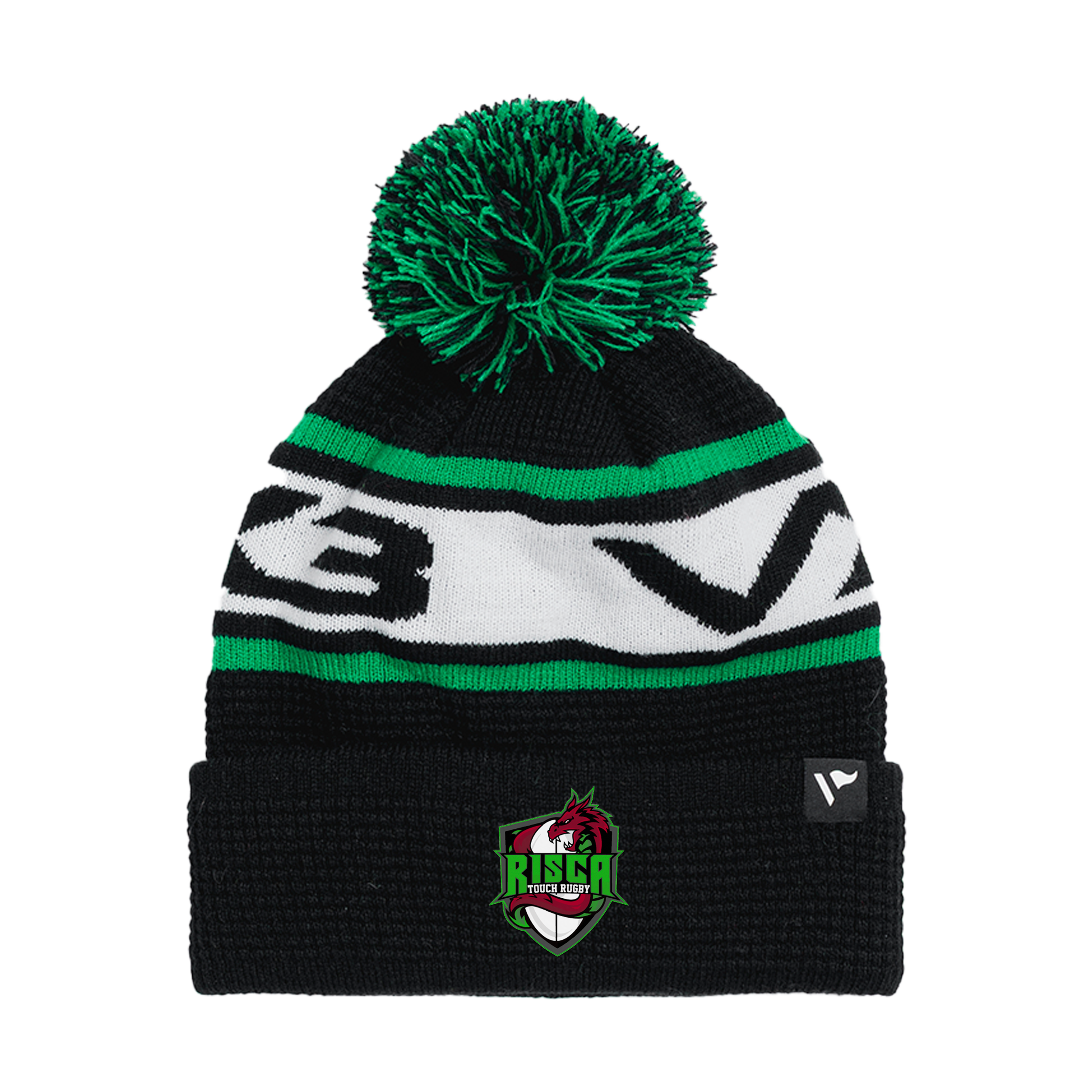Risca Touch Rugby Waffle Knit Bobble Hat - Black/Emerald/White