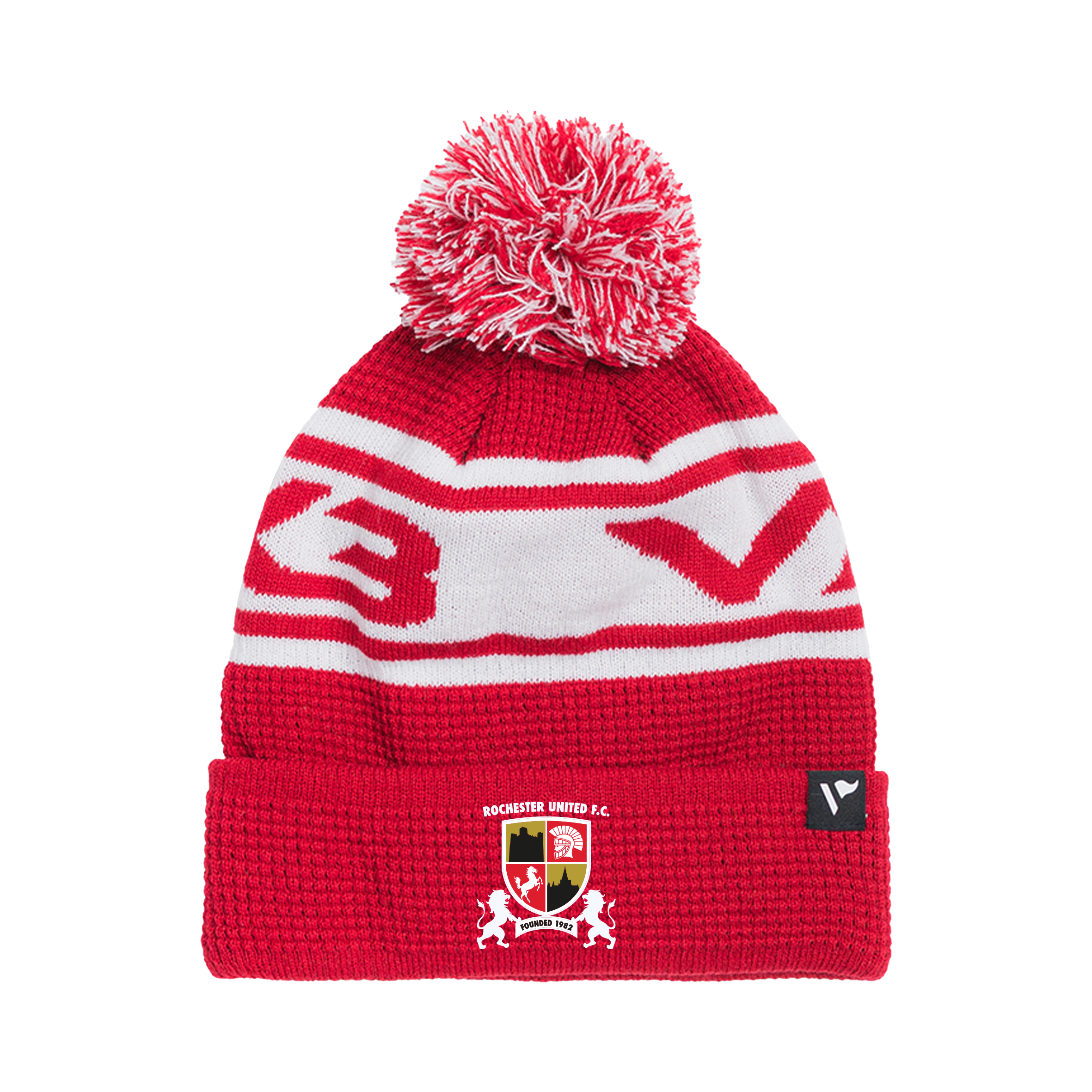 Rochester United FC Waffle Knit Bobble Hat - Red/White