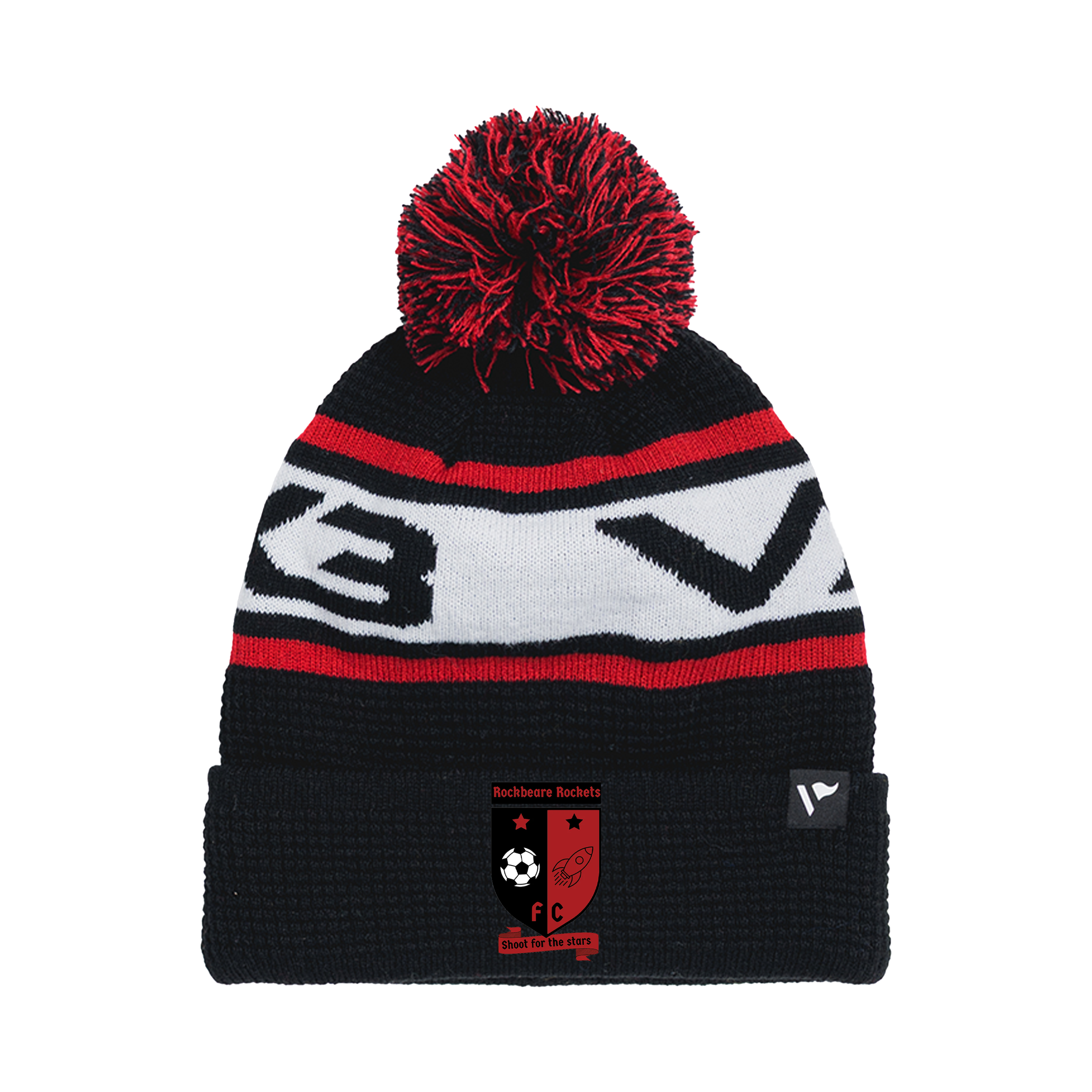 Rockbeare Rockets Waffle Knit Bobble Hat - Black/Red/White