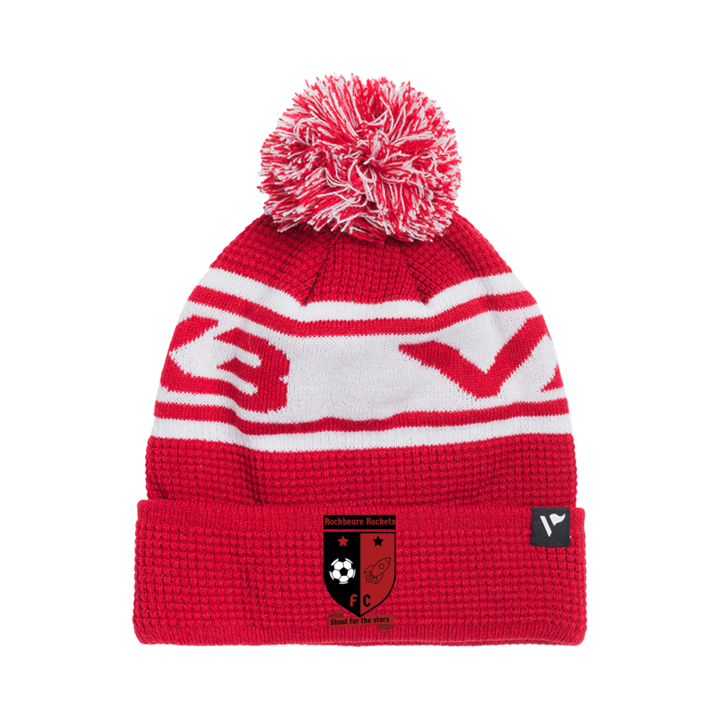 Rockbeare Rockets Waffle Knit Bobble Hat - Red/White