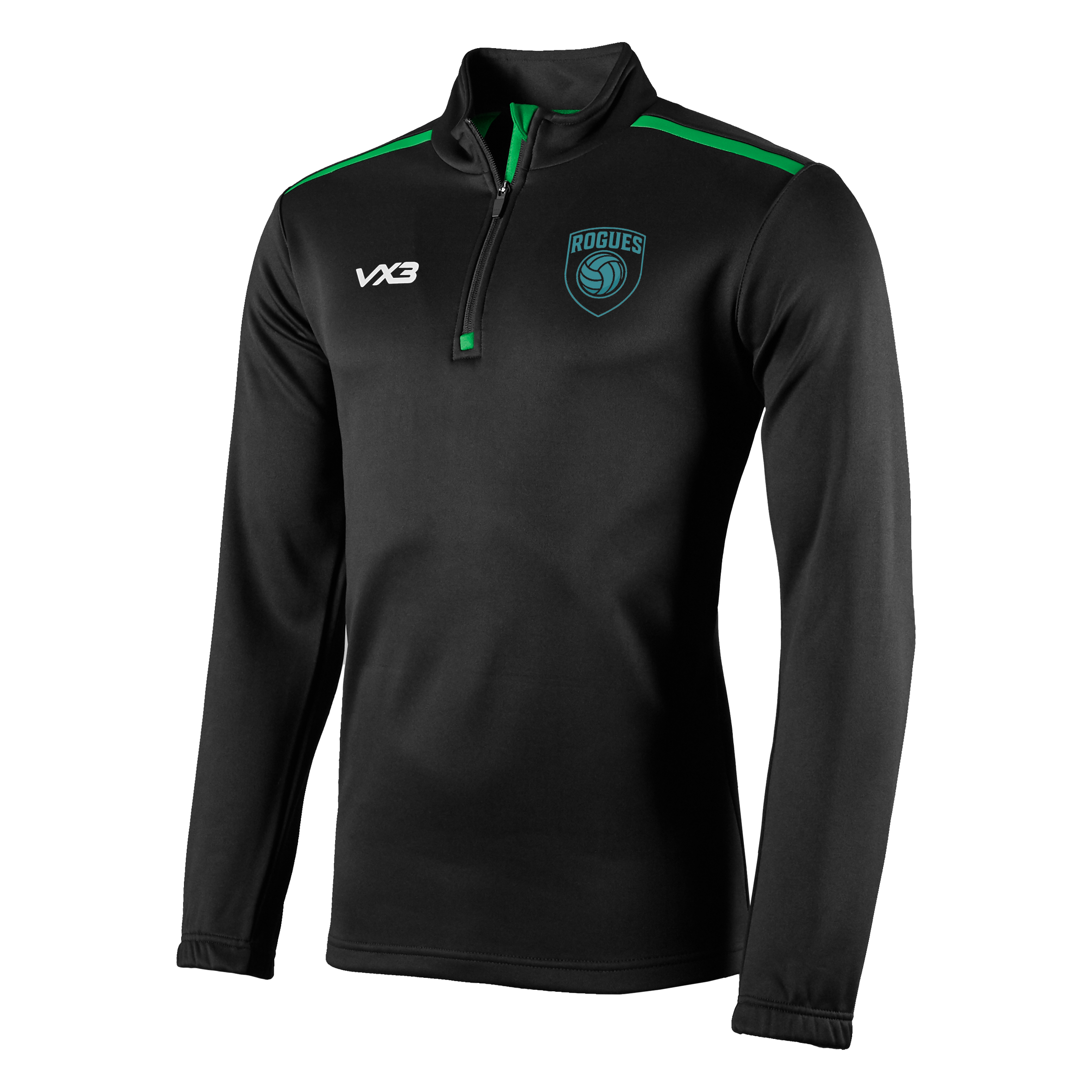 Rogues Netball Black/Emerald Fortis Quarter Zip Sweat