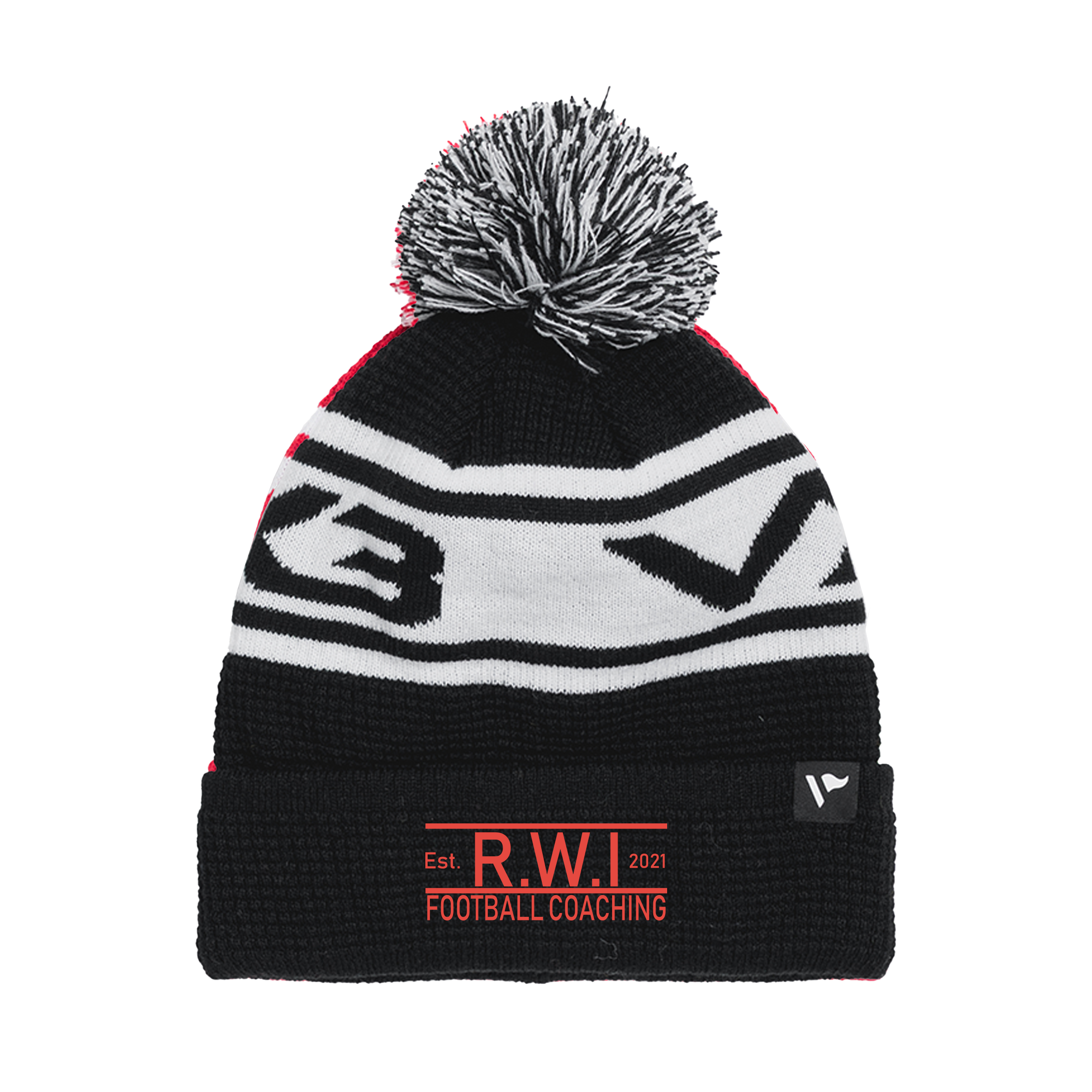 Roll With It Coaching Waffle Knit Bobble Hat - Black/White