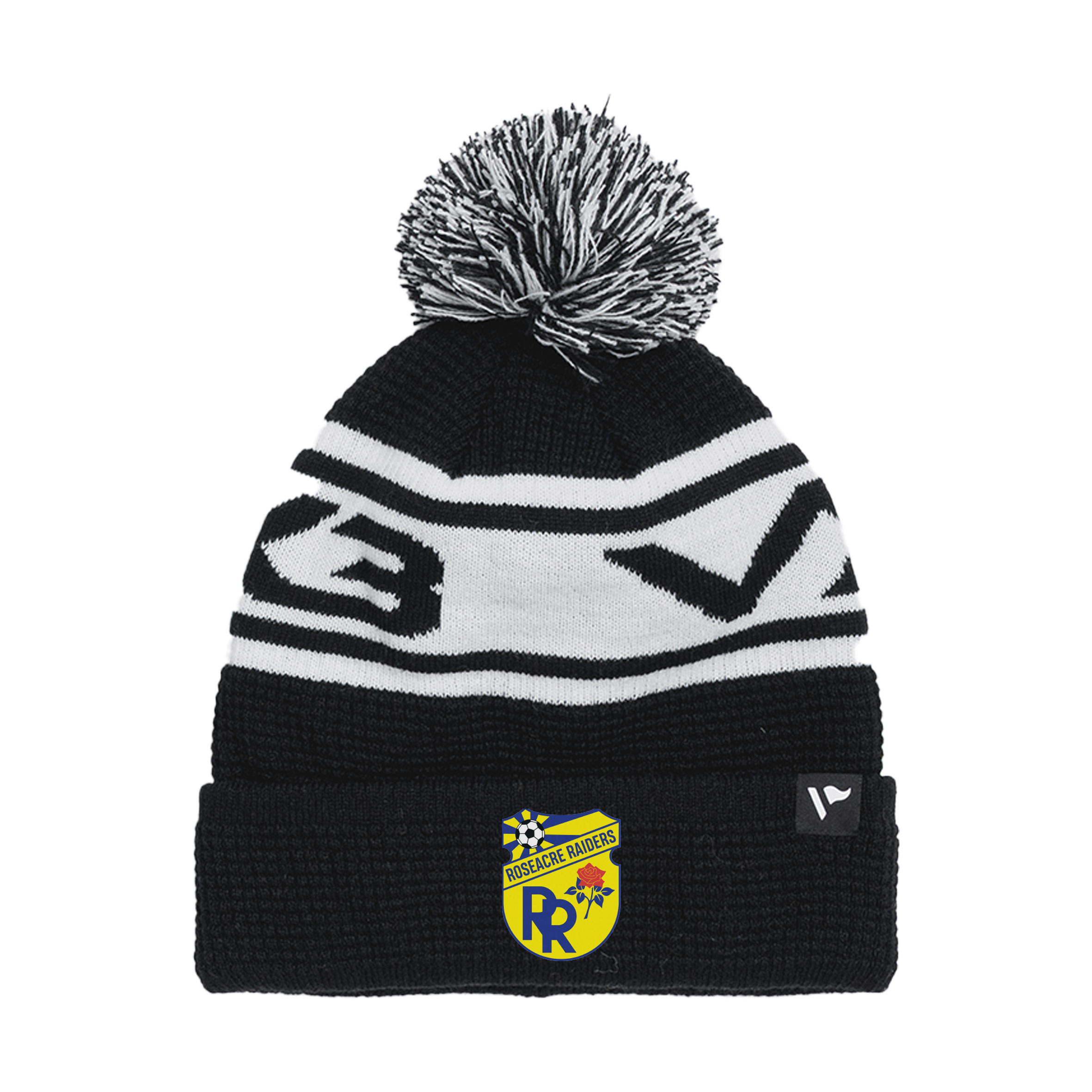 Roseacre Raiders FC Black/White Waffle Knit Bobble Hat