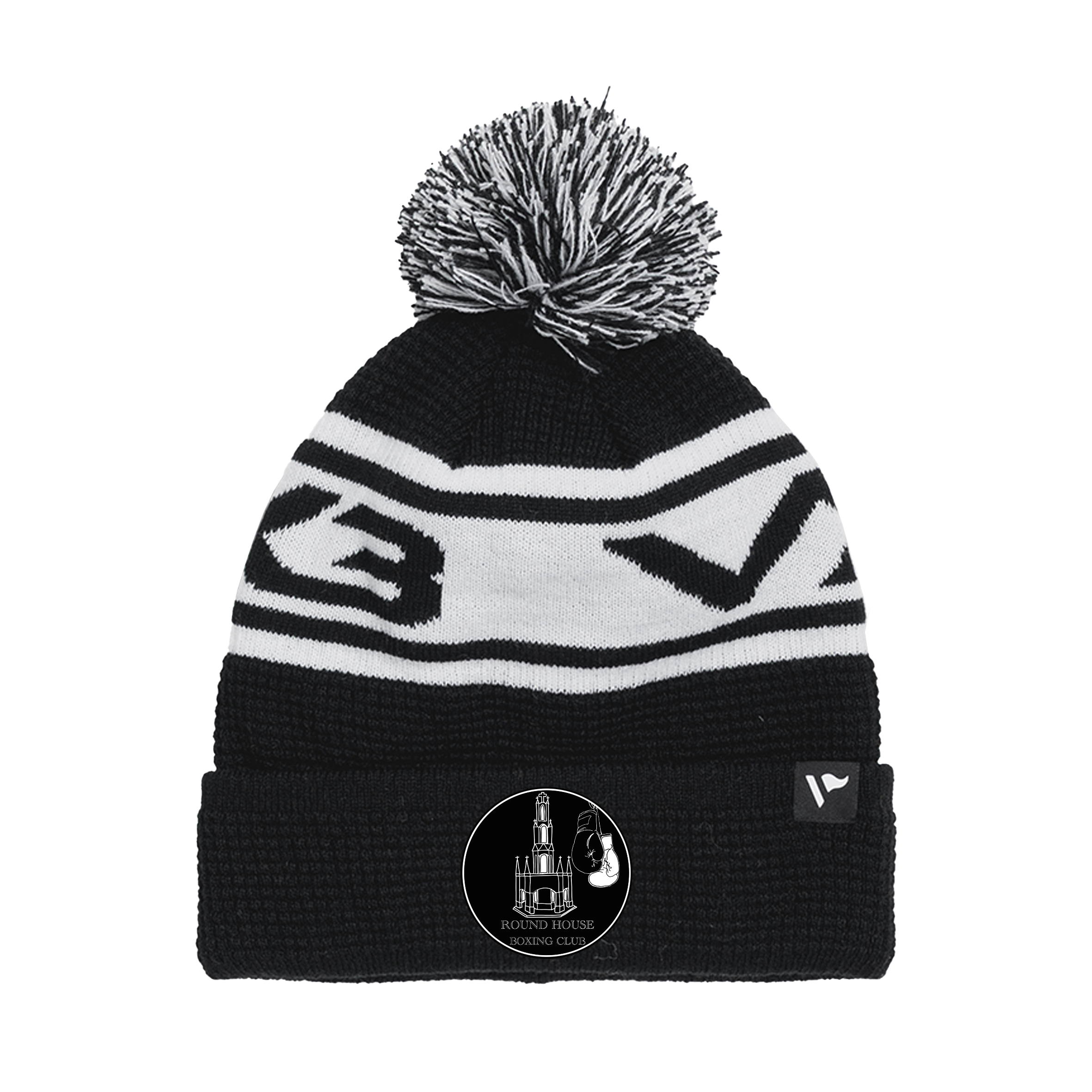 Round House Boxing Club Waffle Knit Bobble Hat - Black/White