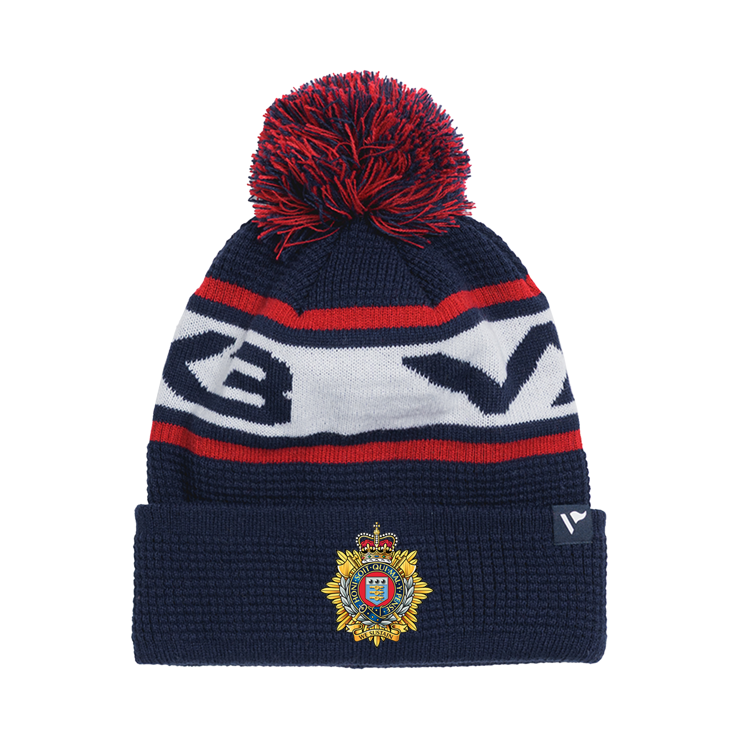 Royal Logistic Corp Netball Waffle Knit Bobble Hat - Navy/Red/White