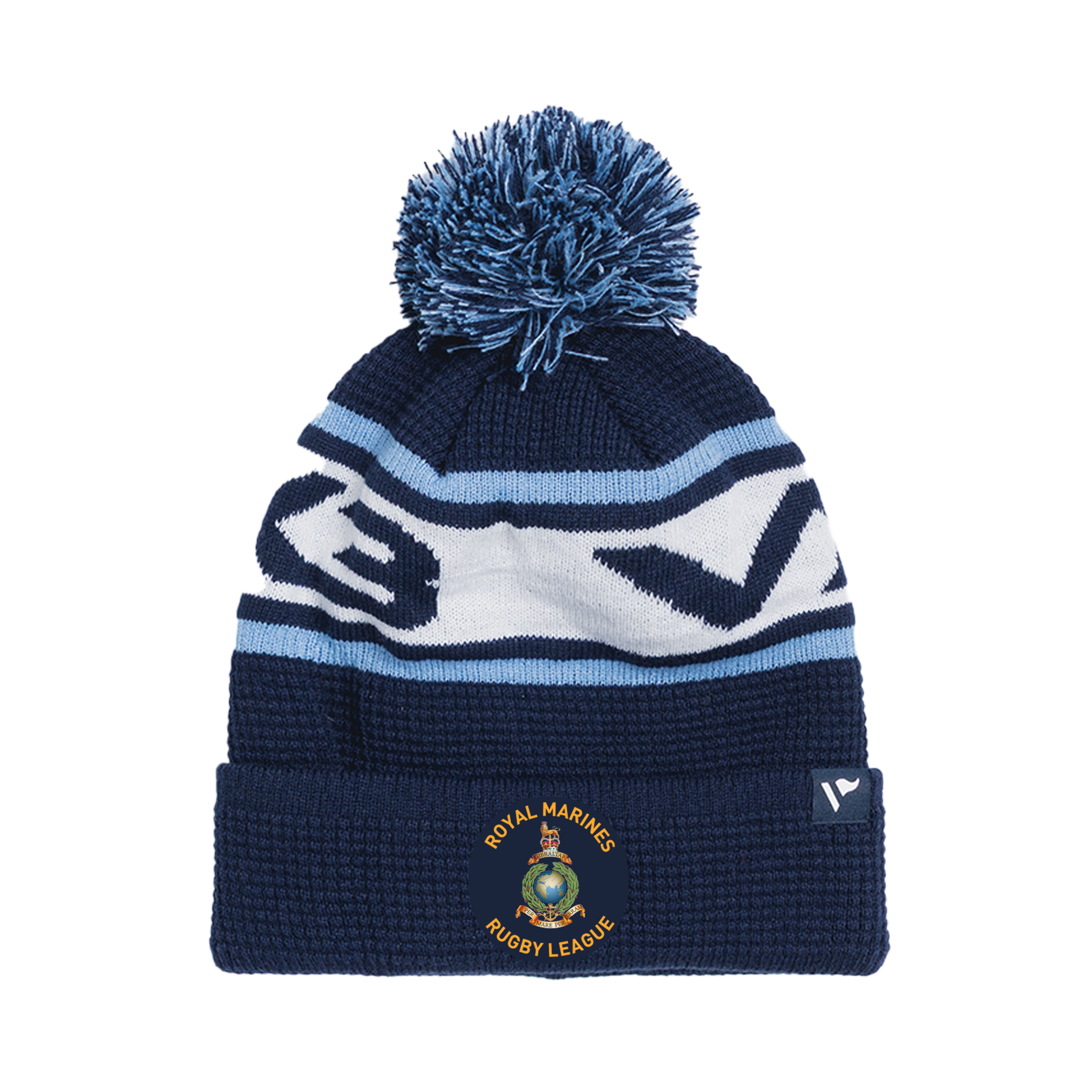 Royal Marines Rugby League Waffle Knit Bobble Hat - Navy/Sky/White