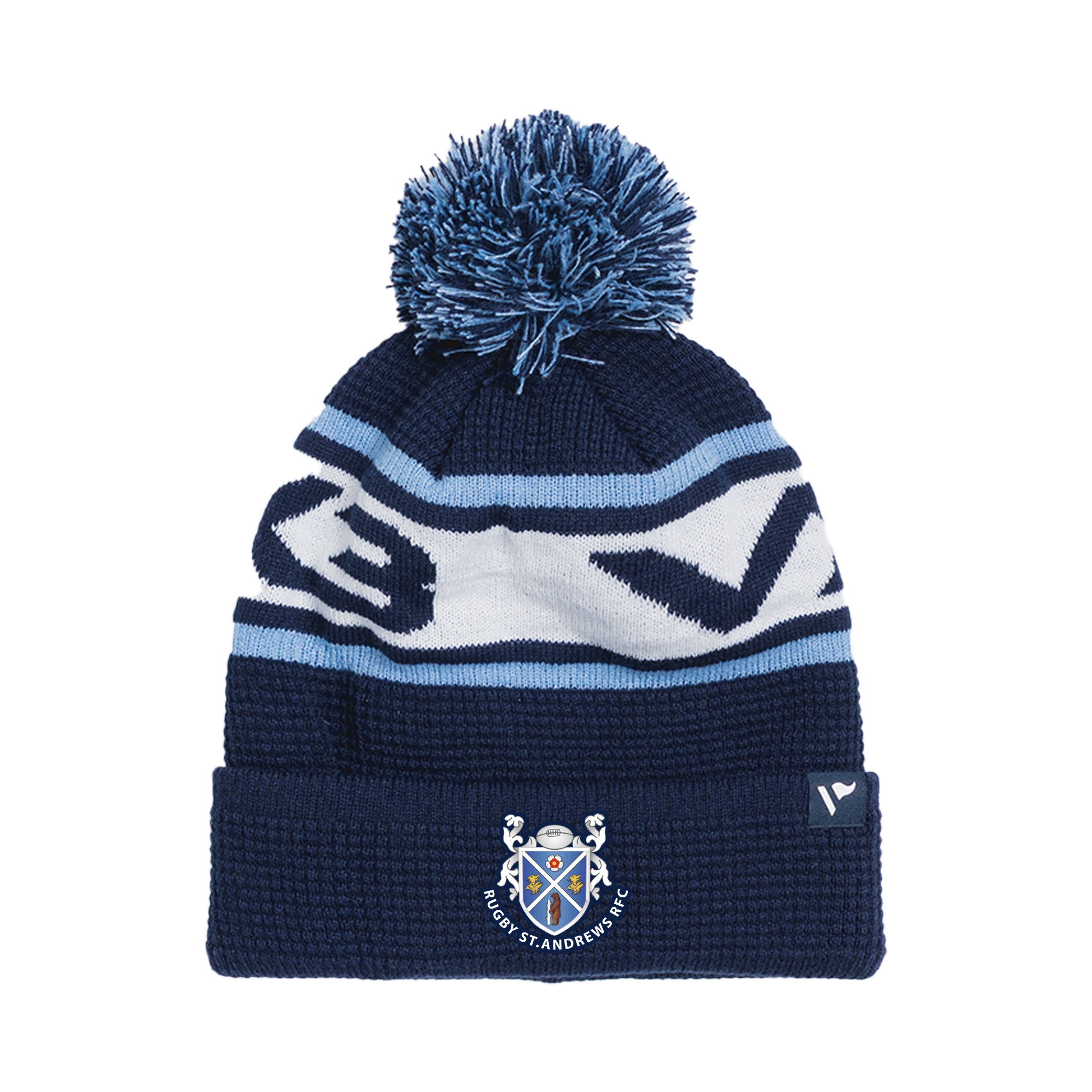 Rugby St Andrews RFC Waffle Knit Bobble Hat - Navy/Sky/White