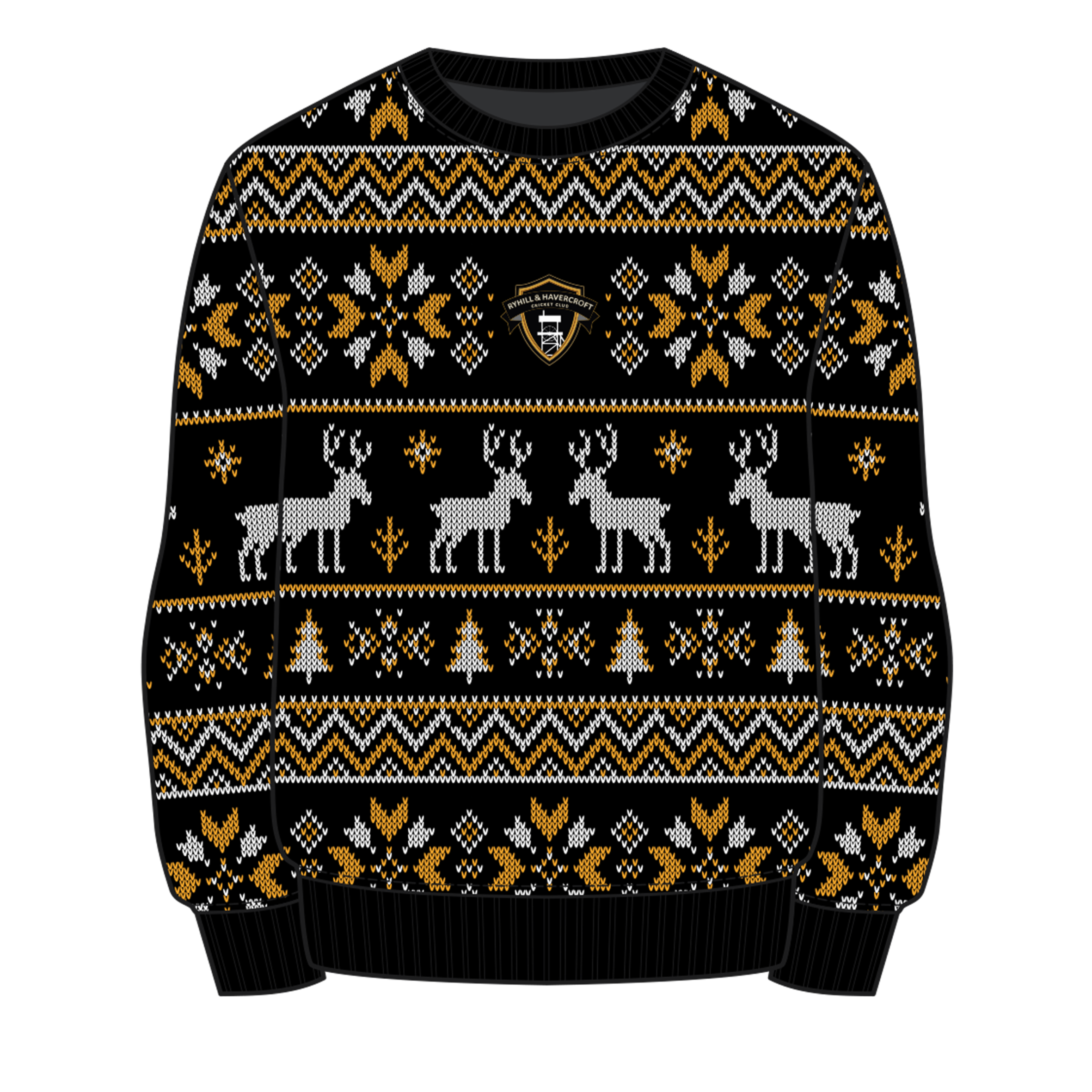 Ryhill & Havercroft Cricket Club Christmas Jumper - Black/Amber/White