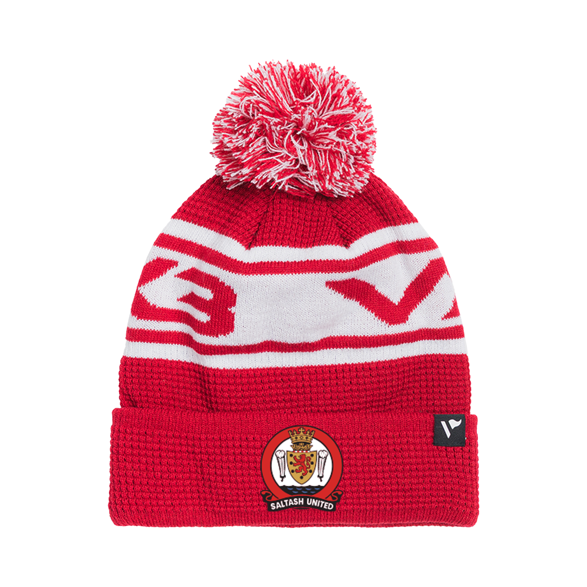 Saltash United SNR Waffle Knit Bobble Hat - Red/White