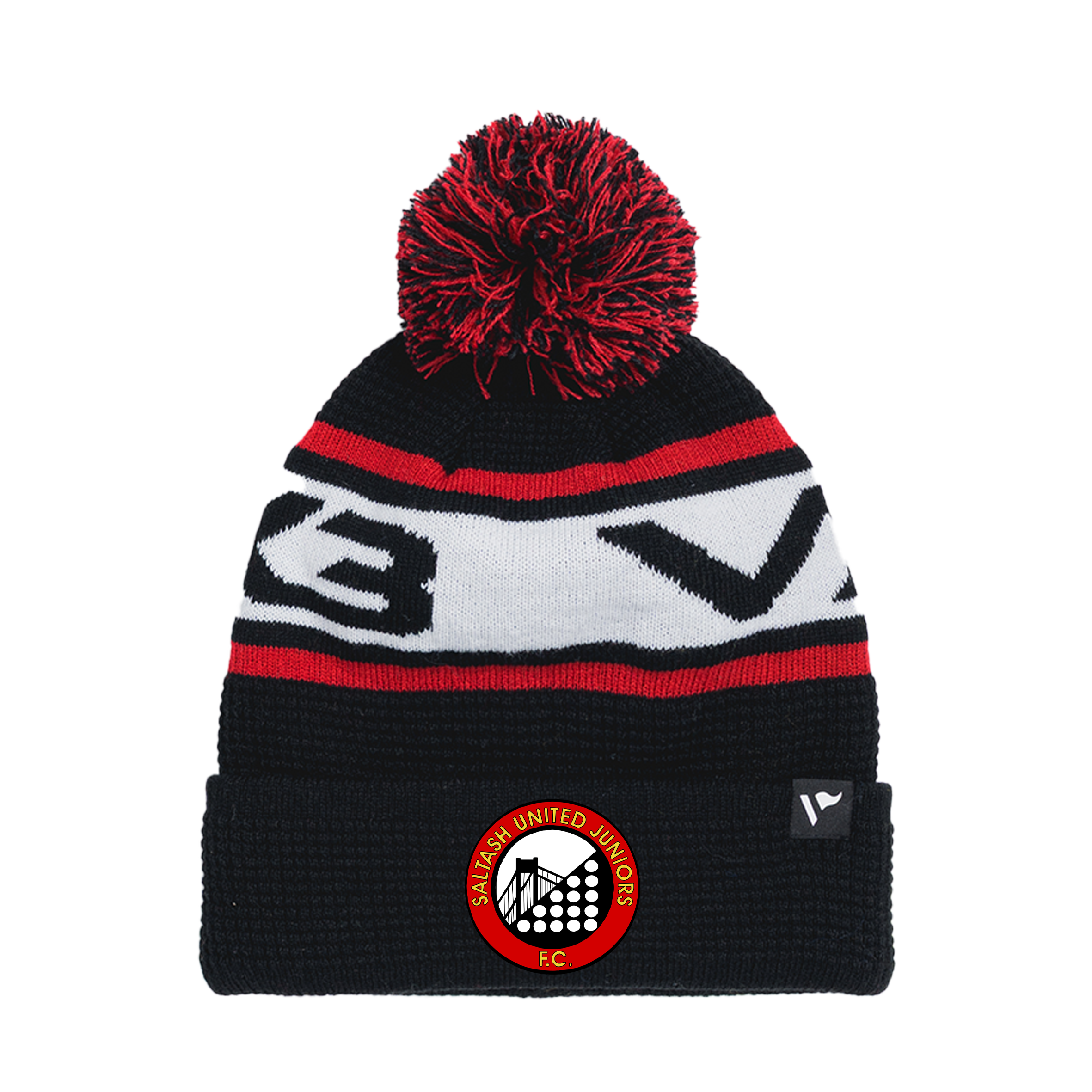 Saltash United Juniors Waffle Knit Bobble Hat - Black/Red/White