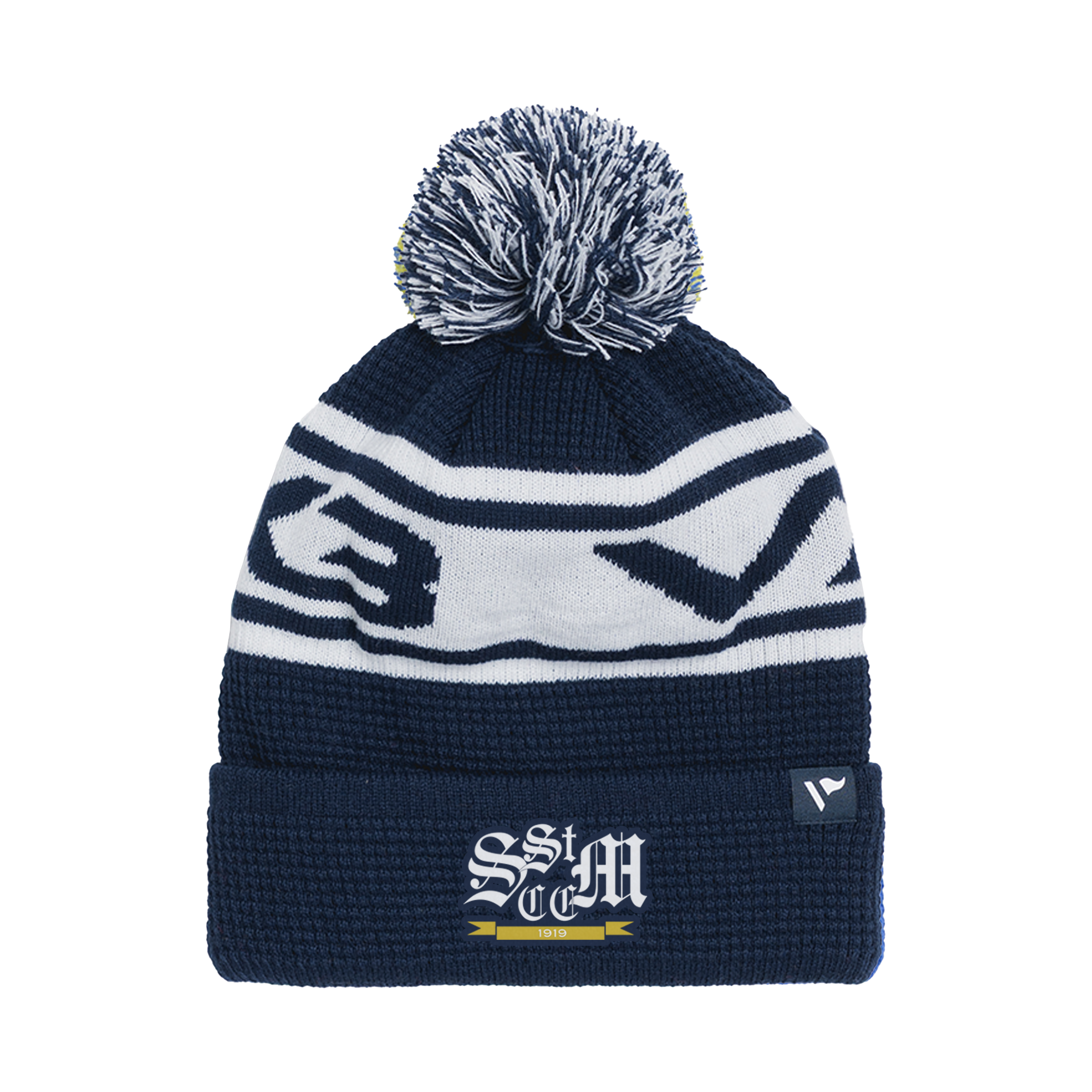 Sandford St Martin Cricket Club Waffle Knit Bobble Hat - Navy/White