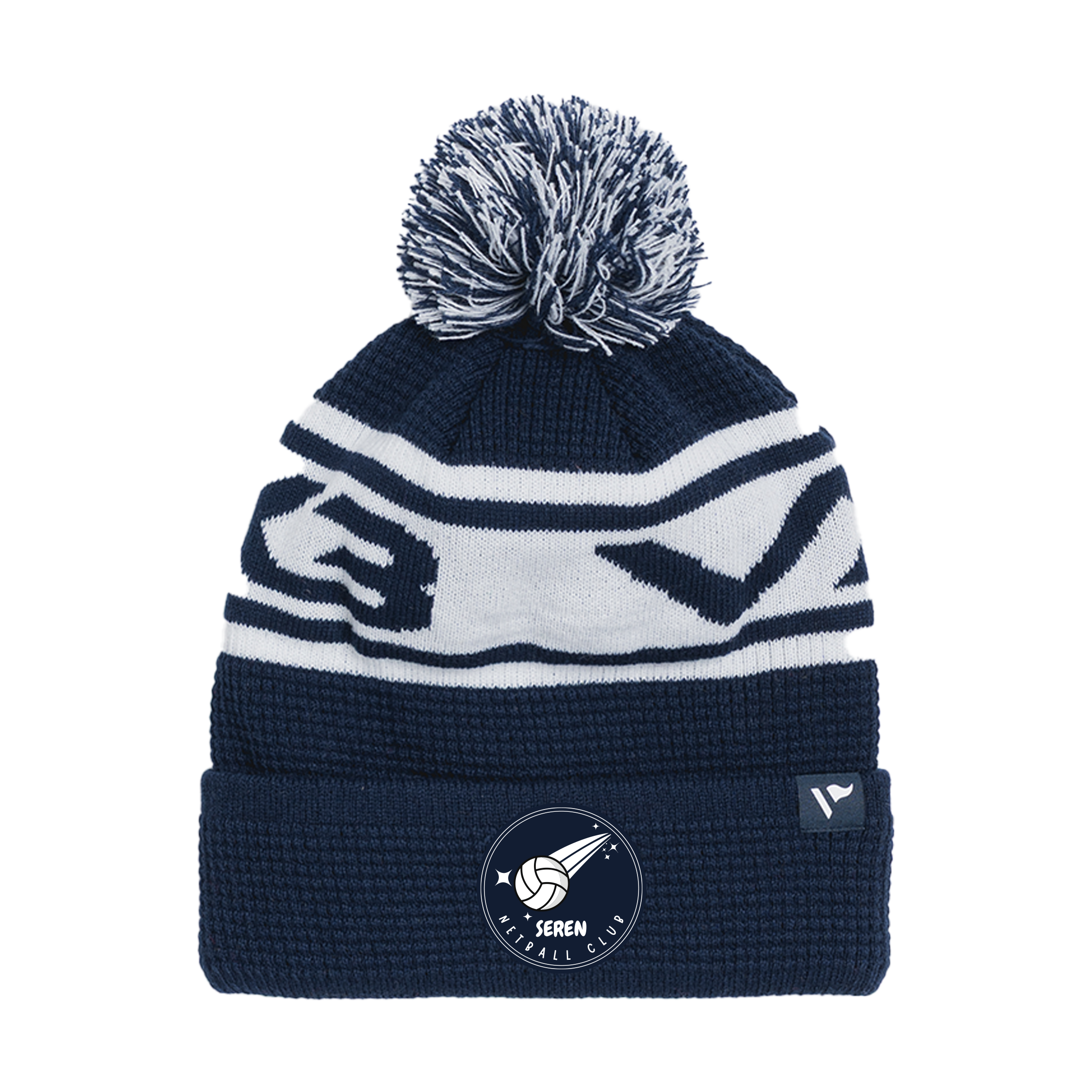 Seren Netball Waffle Knit Bobble Hat - Navy/White