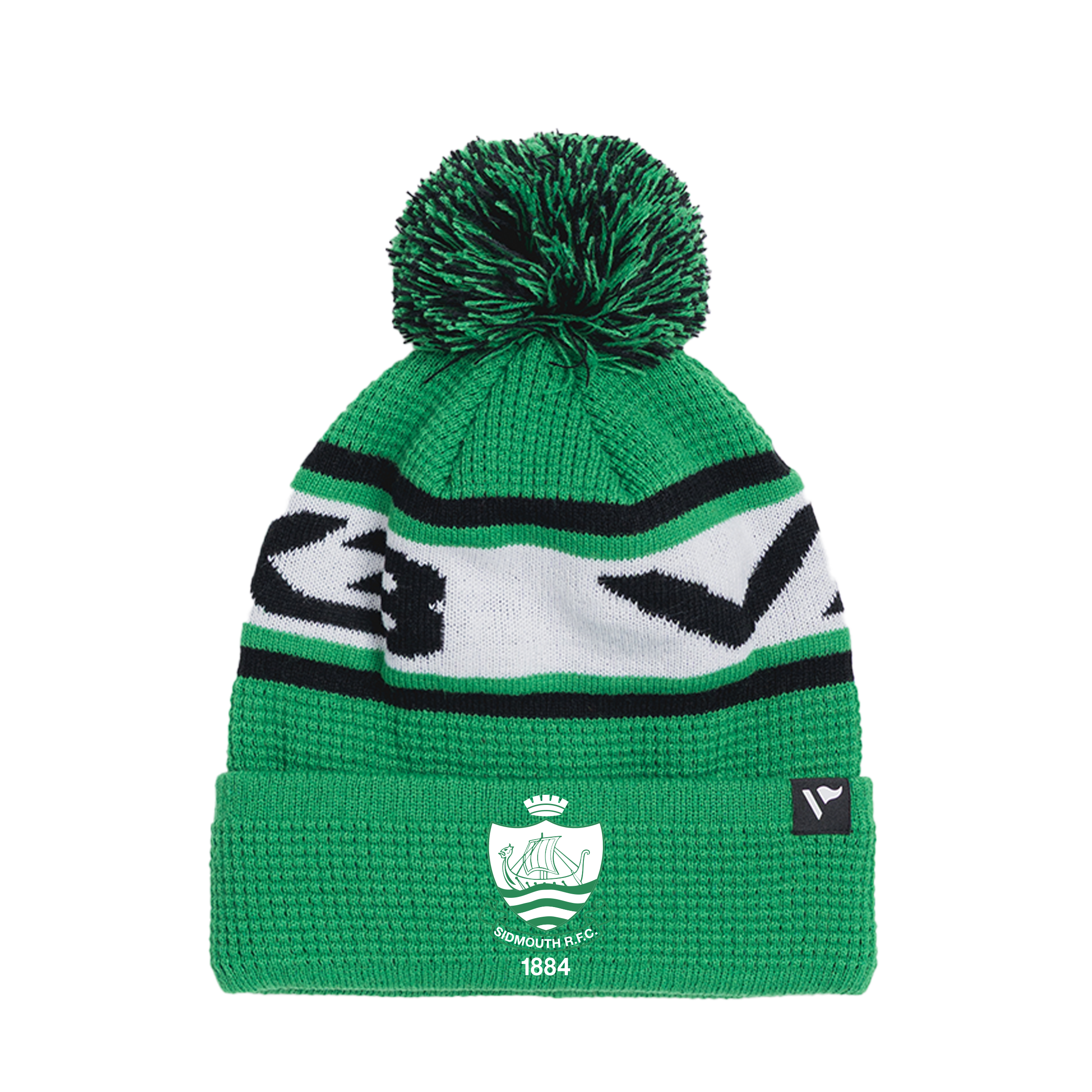 Sidmouth RFC Waffle Knit Bobble Hat - Emerald/Black/White