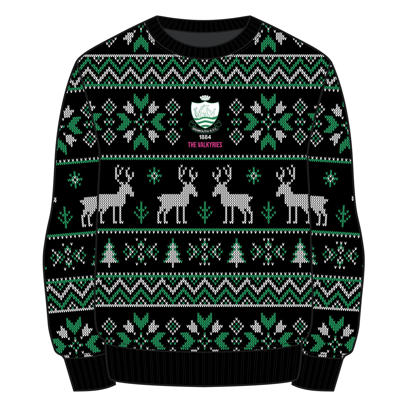Sidmouth RFC Womens (The Valkyries) Christmas Jumper - Black/Emerald/White