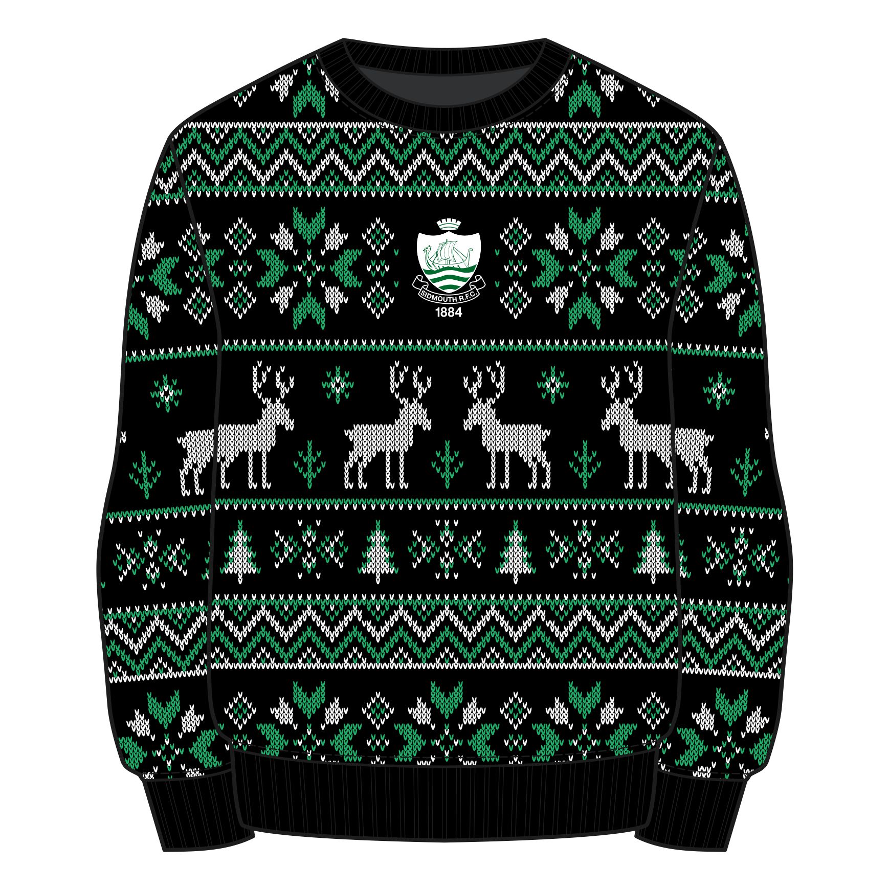 Sidmouth RFC Christmas Jumper - Black/Emerald/White Youth