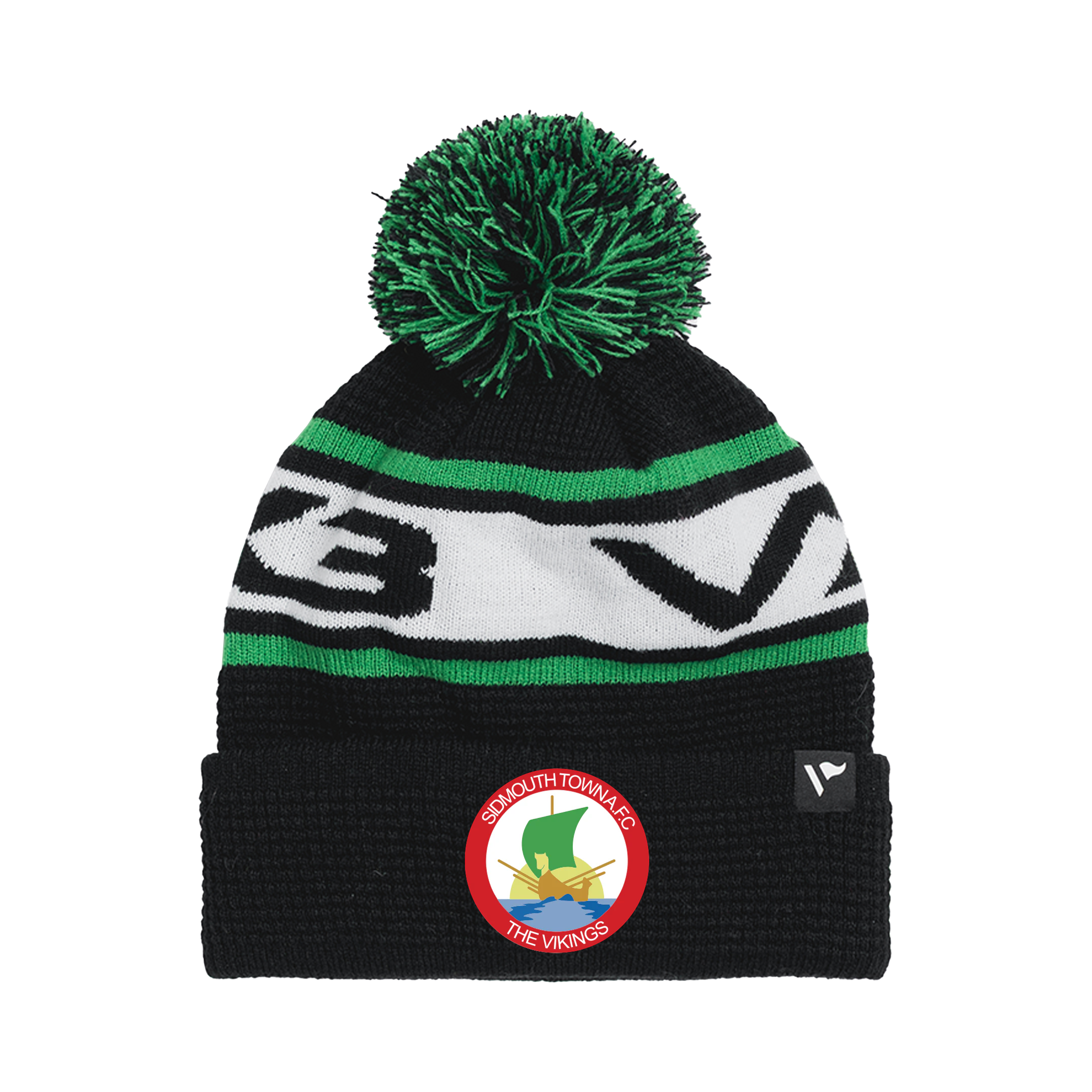 Sidmouth Town FC Waffle Knit Bobble Hat - Black/Emerald/White