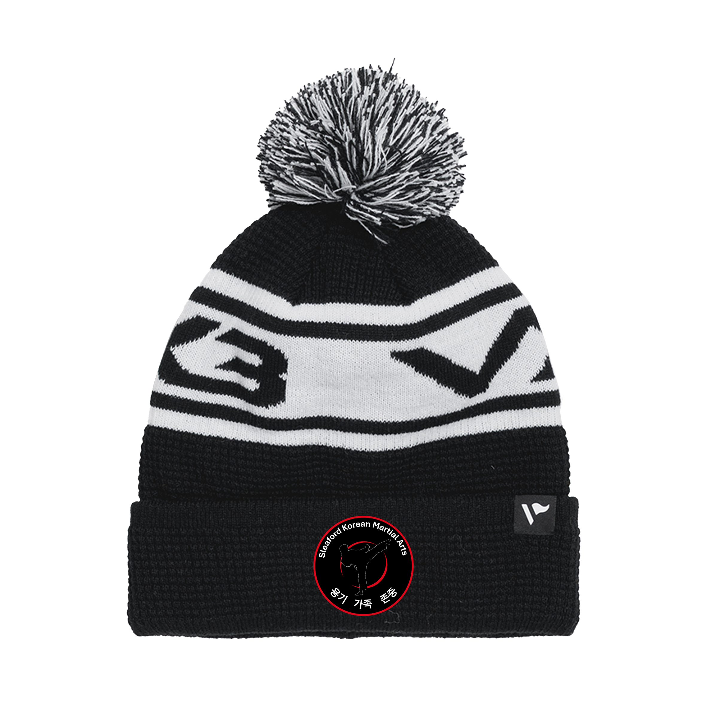 Sleaford Korean Martial Arts Club Waffle Knit Bobble Hat - Black/White