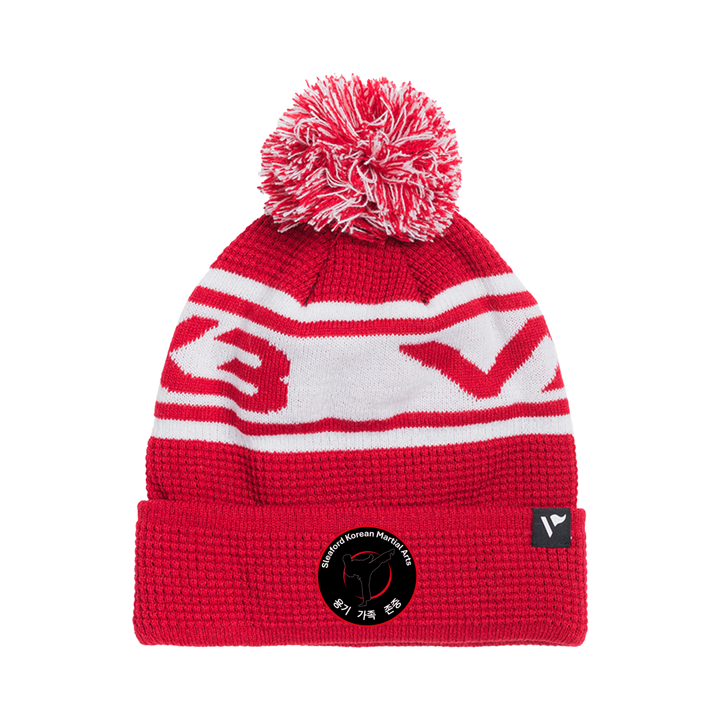 Sleaford Korean Martial Arts Club Waffle Knit Bobble Hat - Red/White
