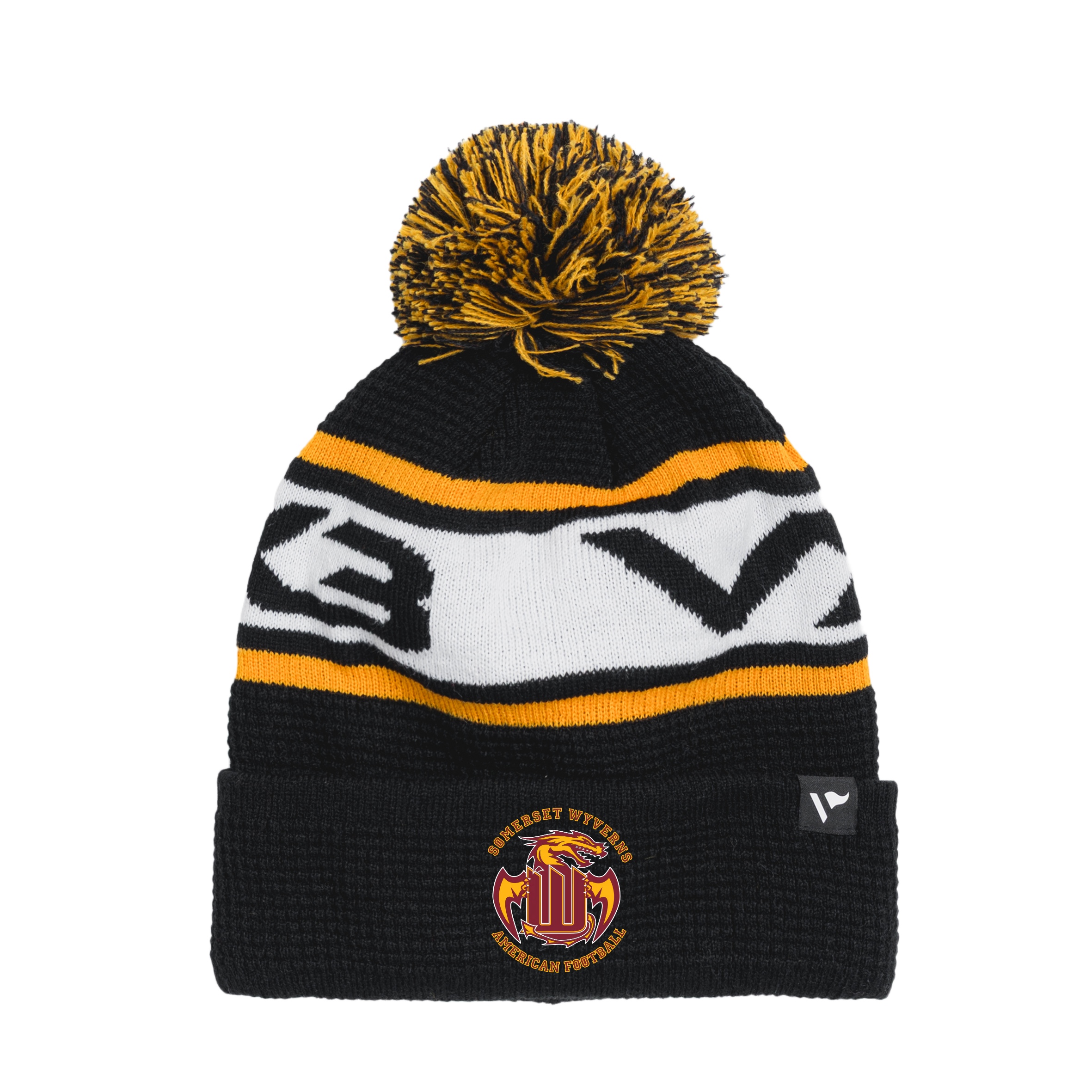 Somerset Wyverns American Football Waffle Knit Bobble Hat - Black/Amber/White