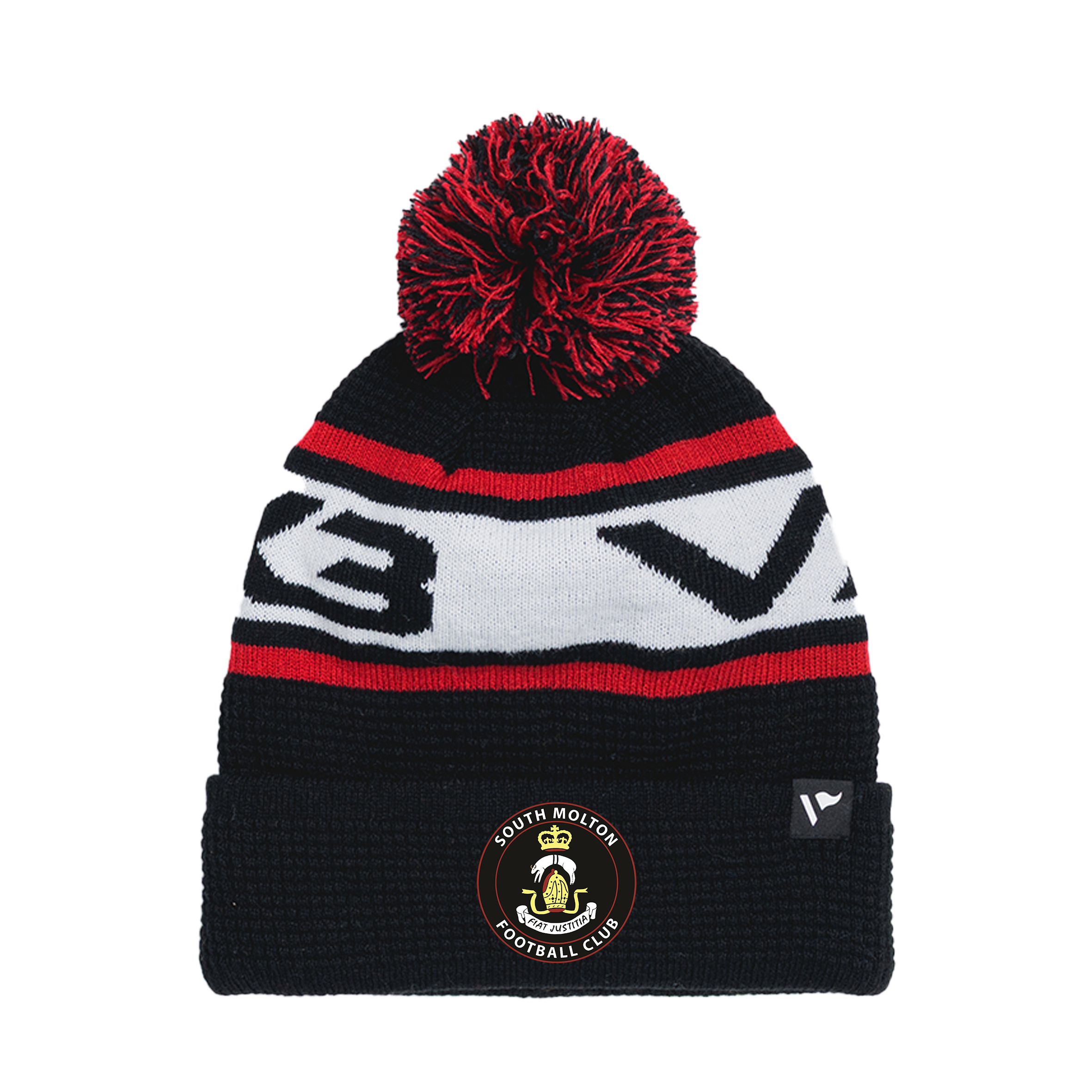 South Molton FC Waffle Knit Bobble Hat - Black/Red/White