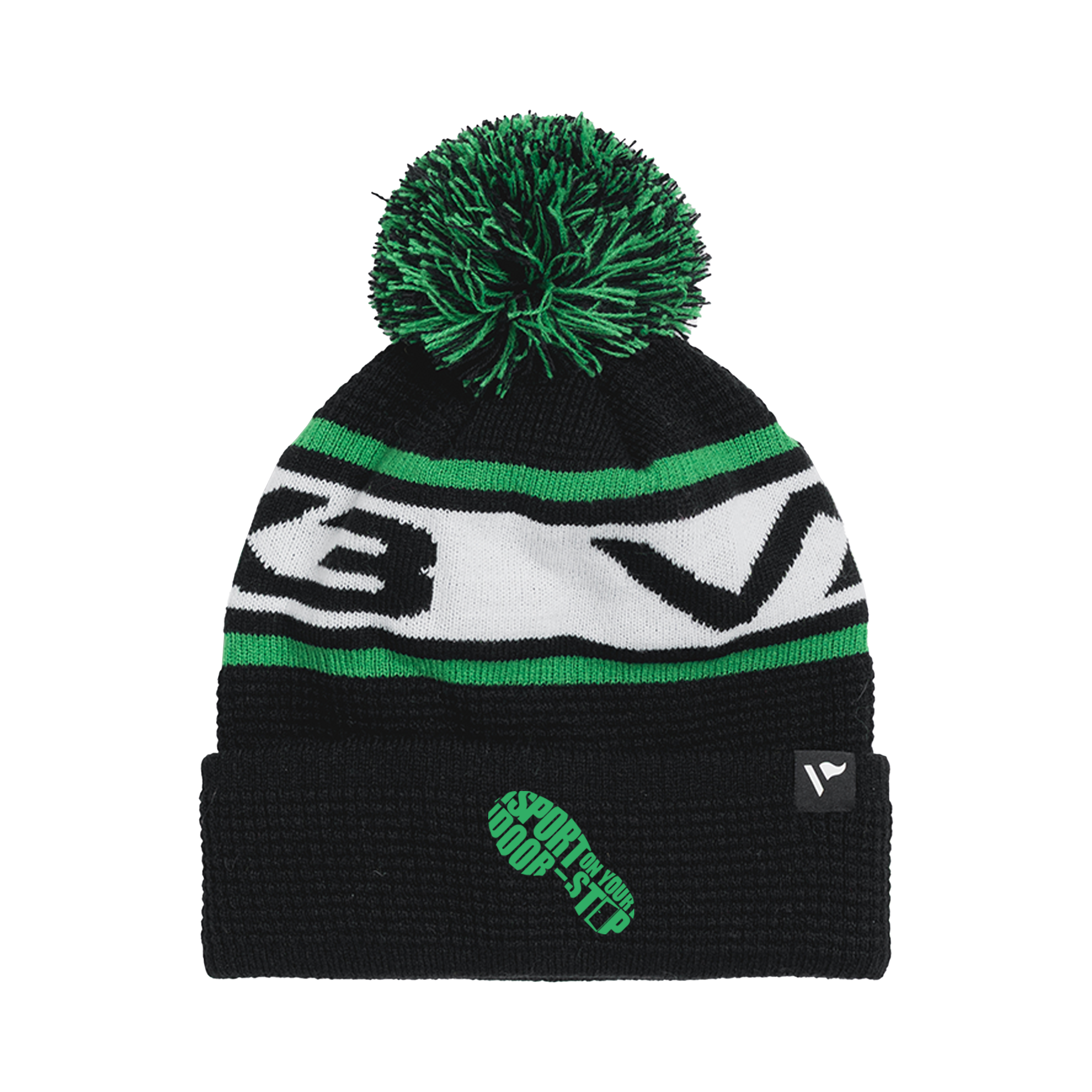Sport On Your Door Step Waffle Knit Bobble Hat - Black/Emerald/White