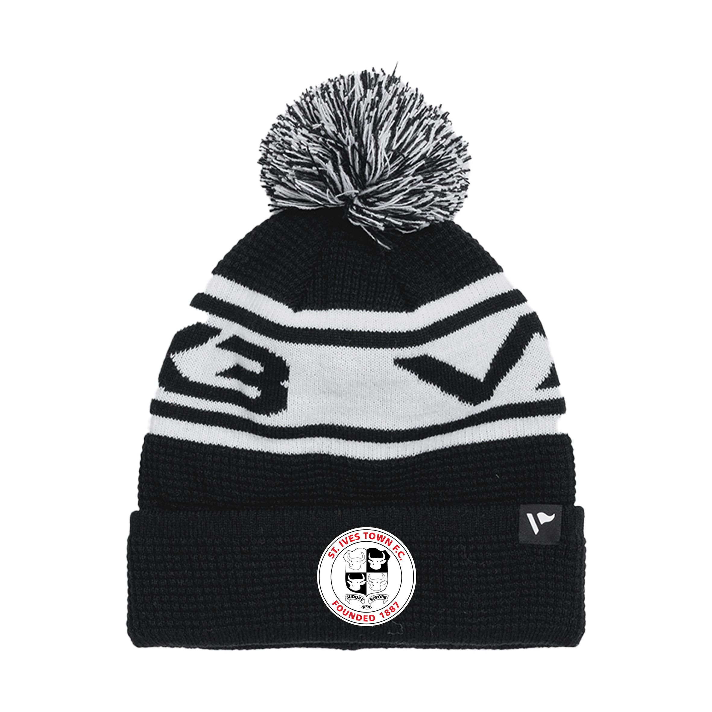 St Ives Town FC Waffle Knit Bobble Hat - Black/White