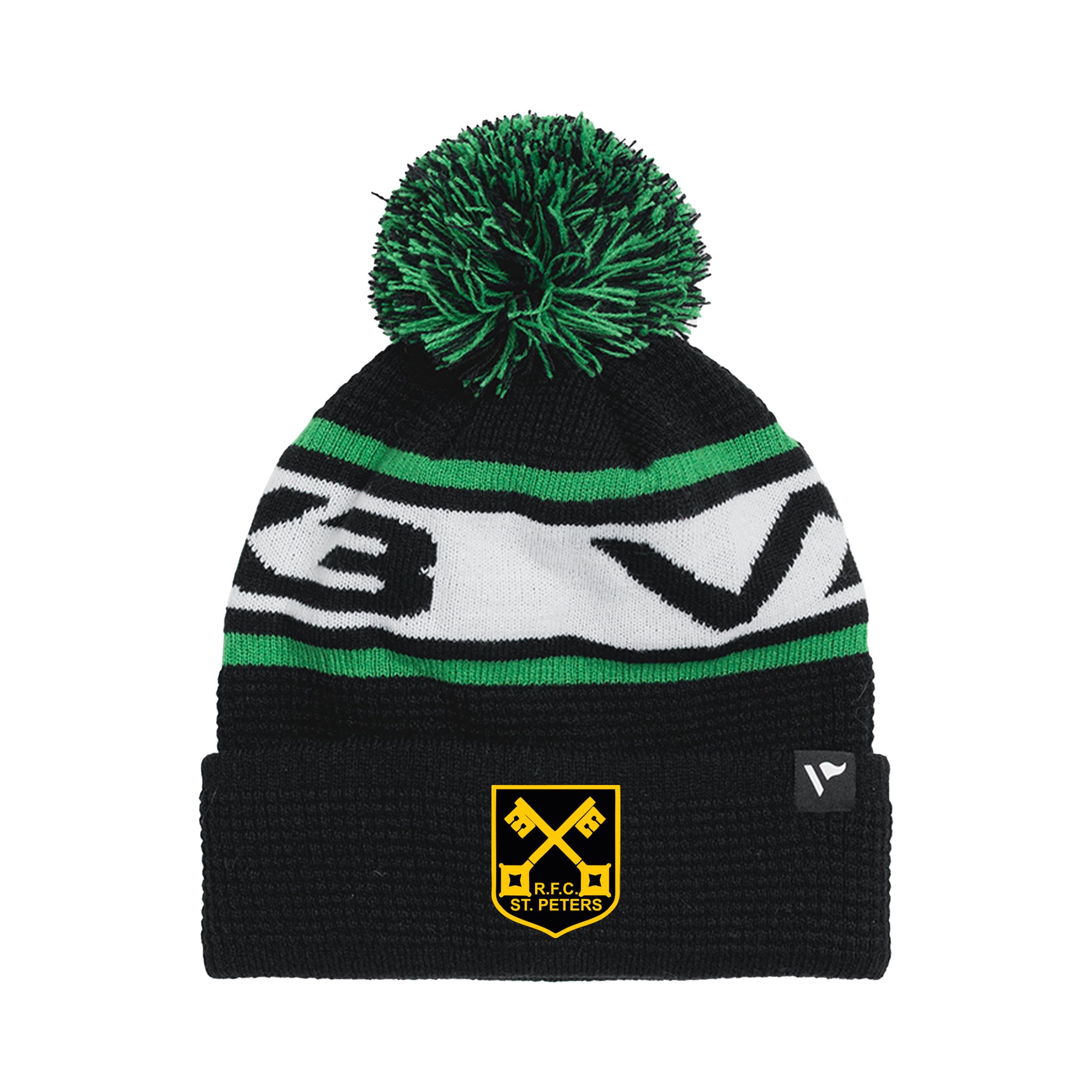 St Peters RFC Waffle Knit Bobble Hat - Black/Emerald/White