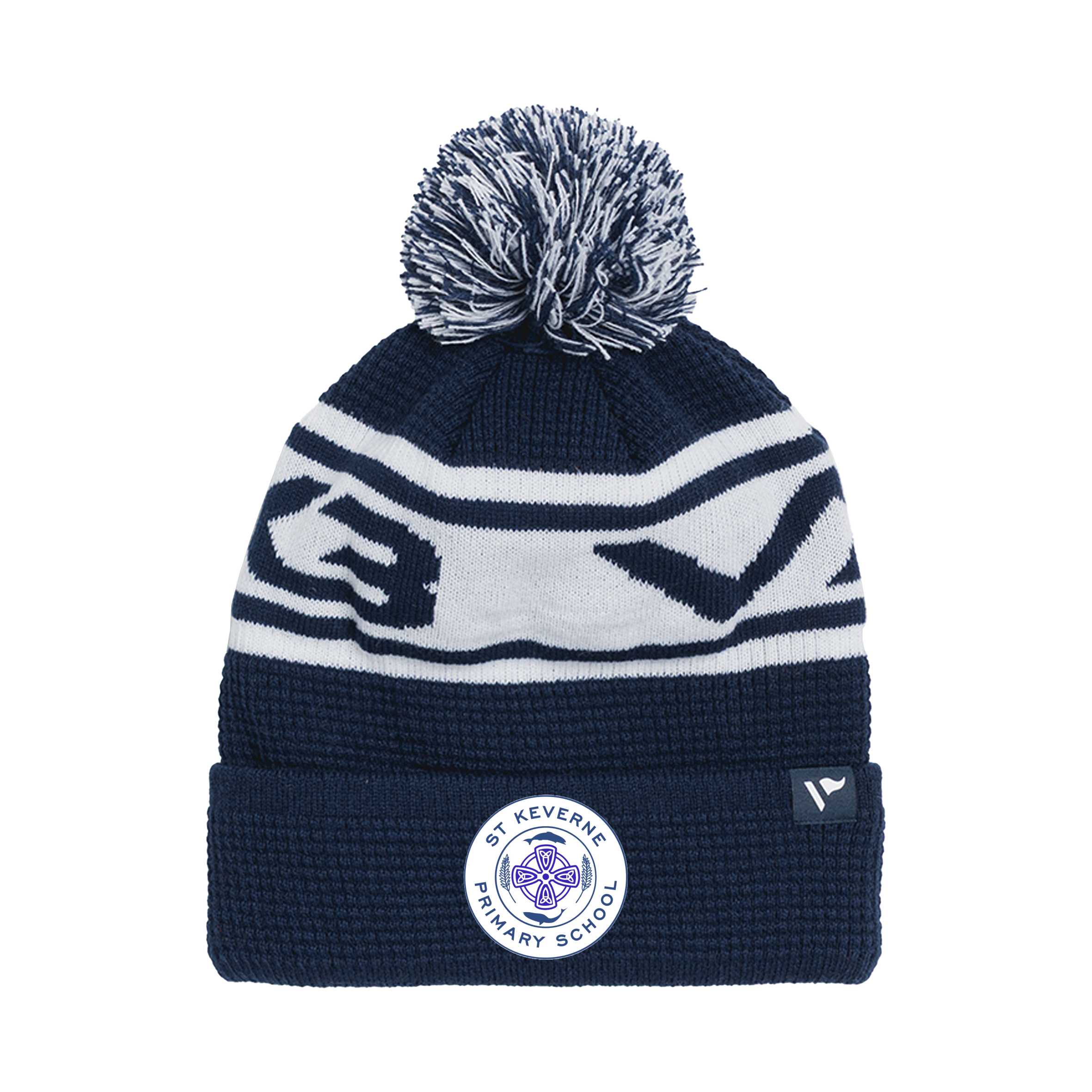 St Keverne School Waffle Knit Bobble Hat - Navy/White