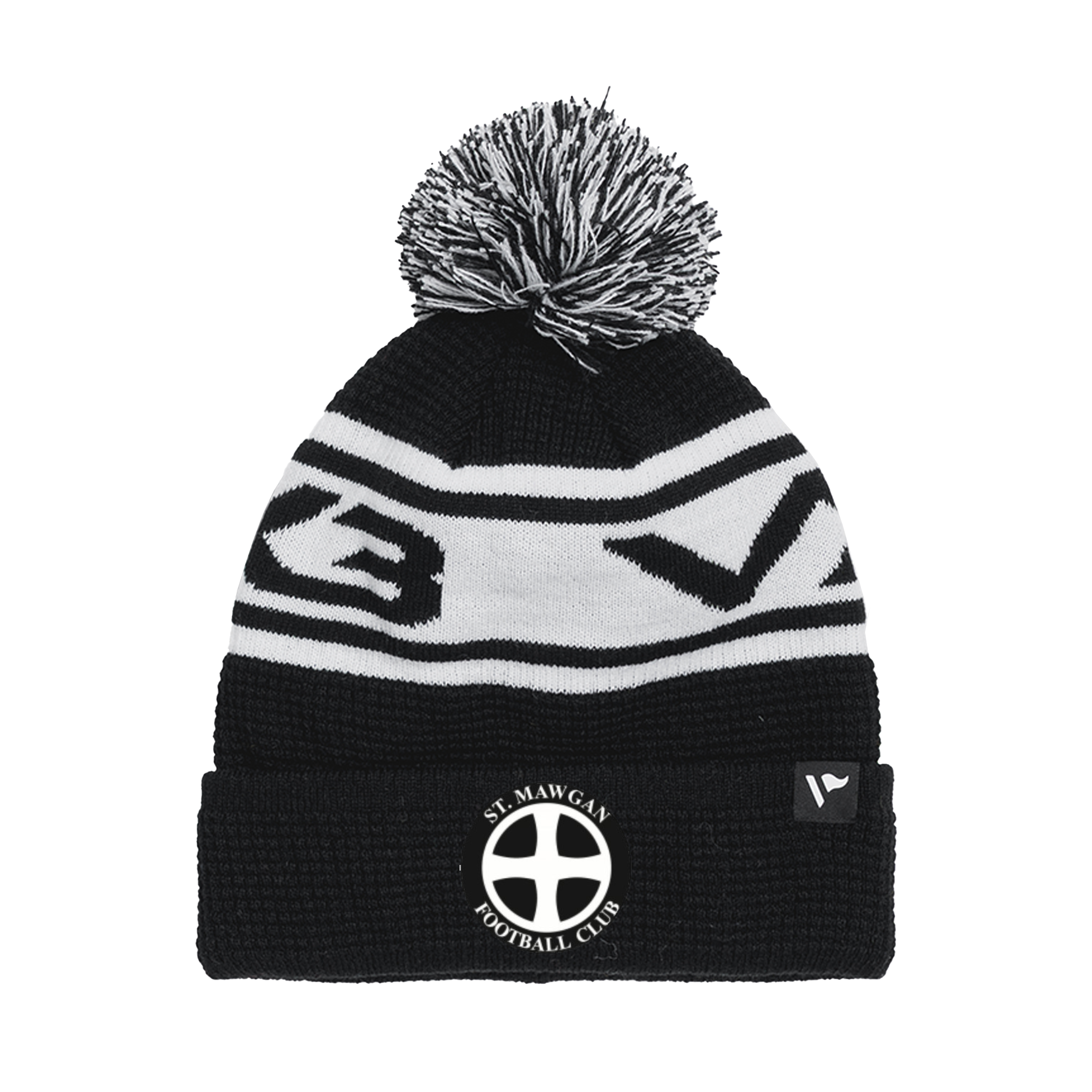 St Mawgan FC Waffle Knit Bobble Hat - Black/White
