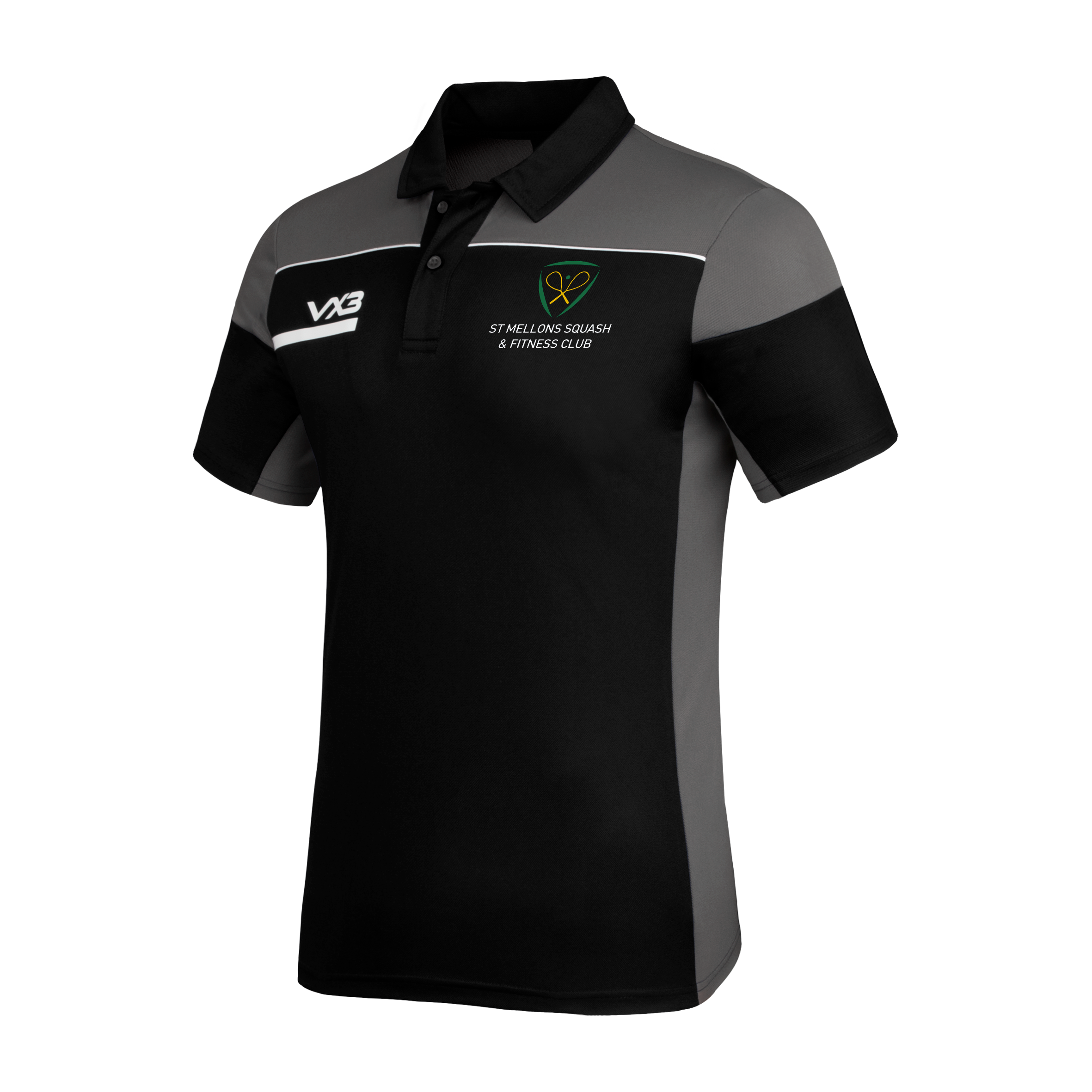 St Mellons Squash Club Opus Polo - Black Grey