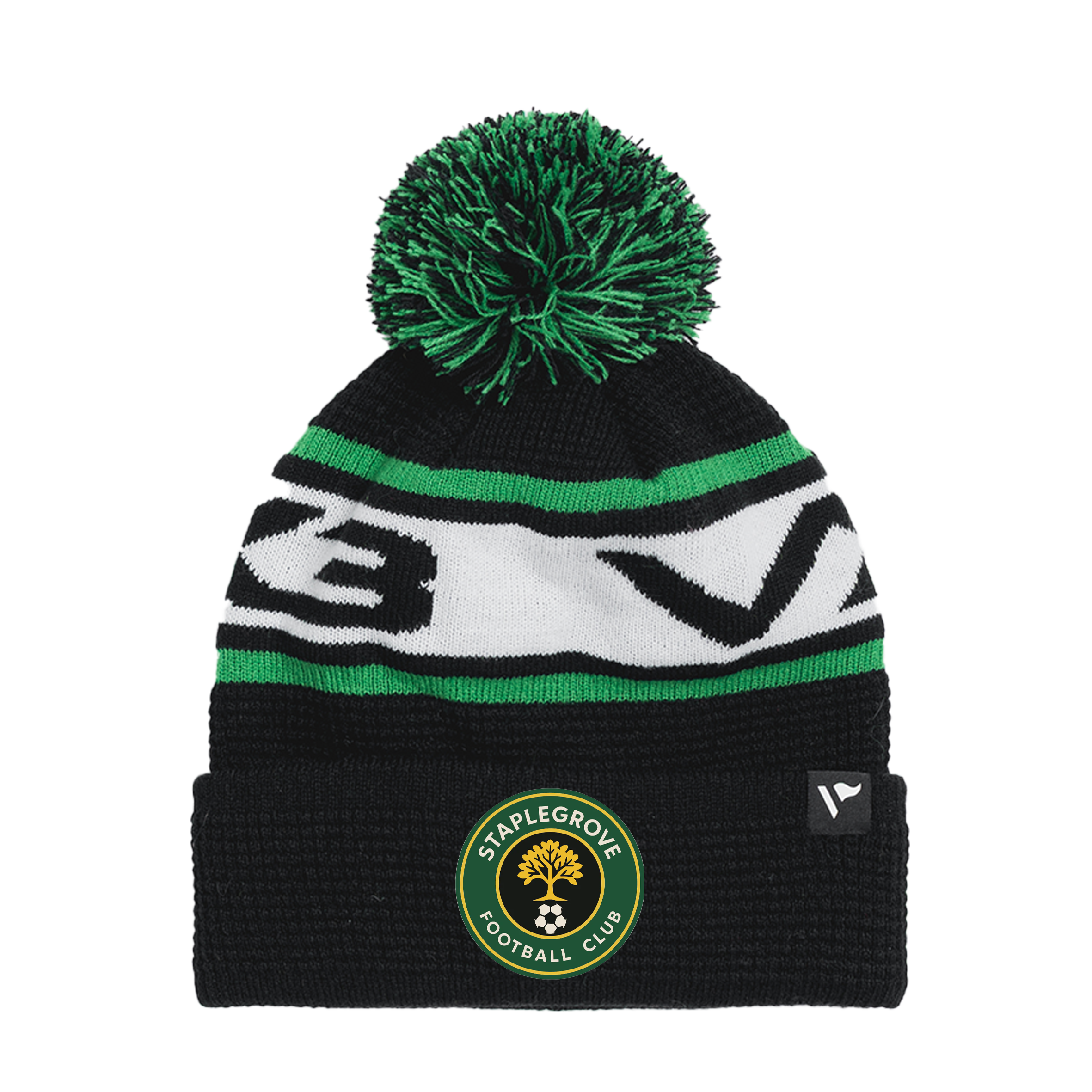 Staplegrove FC Waffle Knit Bobble Hat - Black/Emerald/White