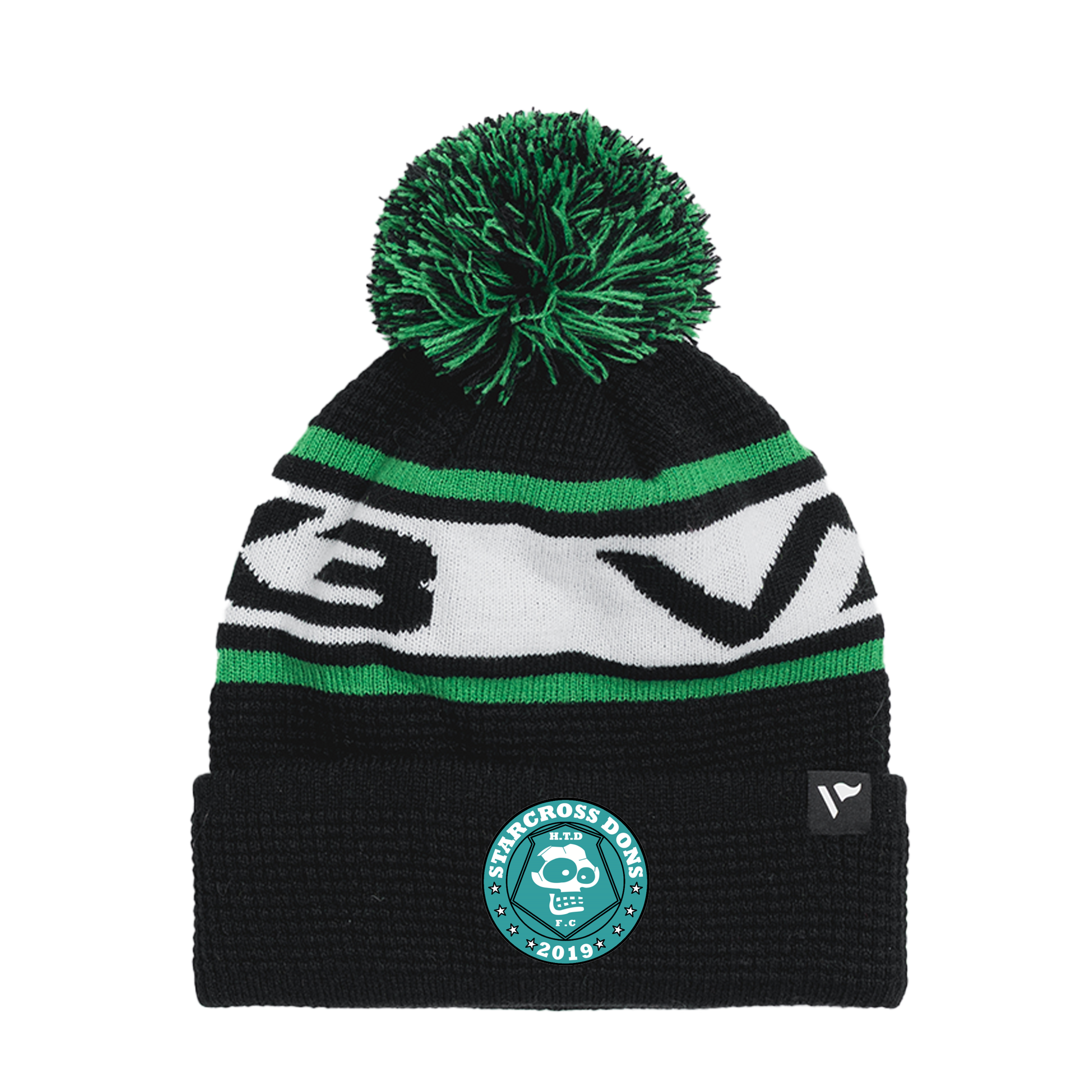 Starcross Dons FC Waffle Knit Bobble Hat - Black/Emerald/Whie