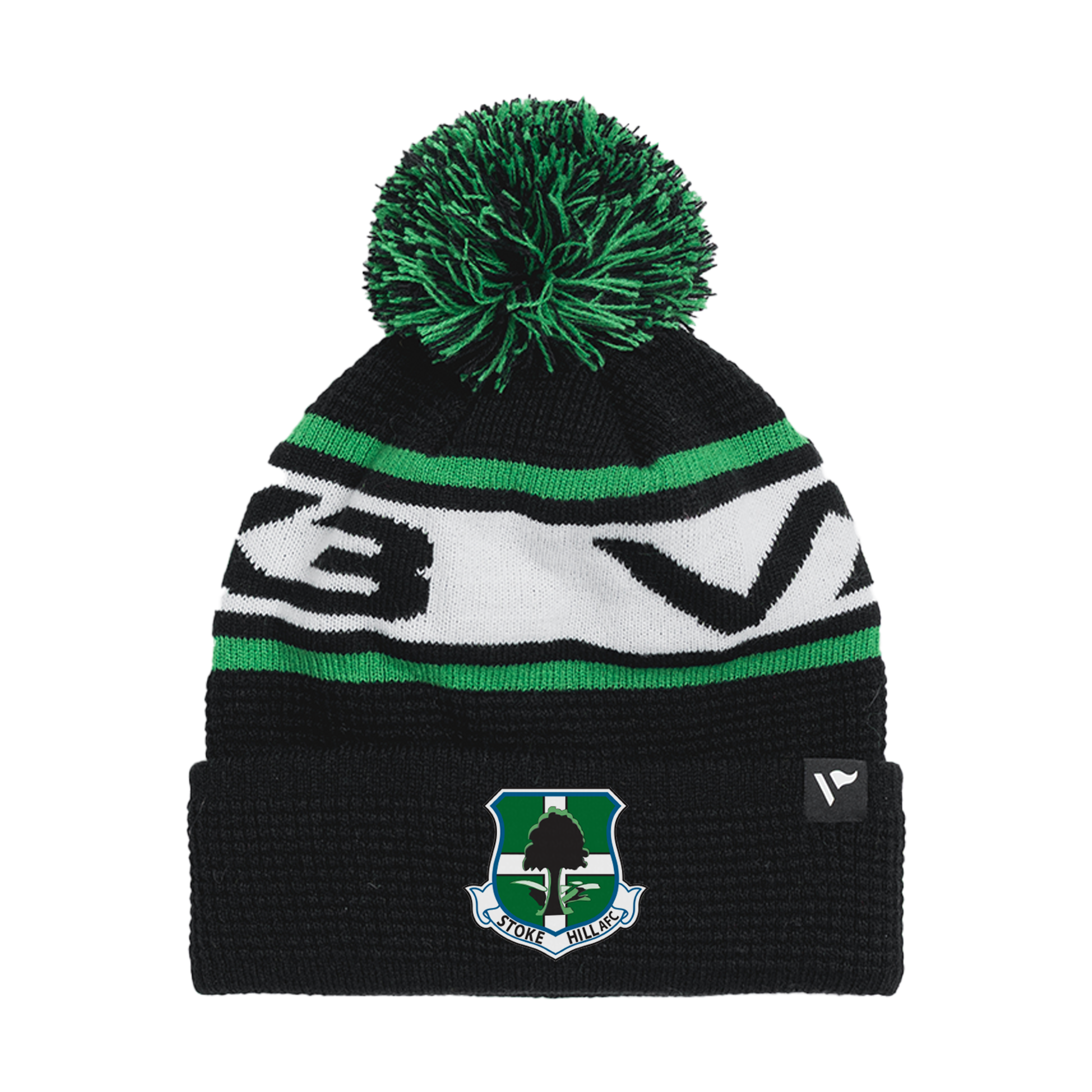 Stoke Hill AFC Waffle Knit Bobble Hat - Black/Emerald/White