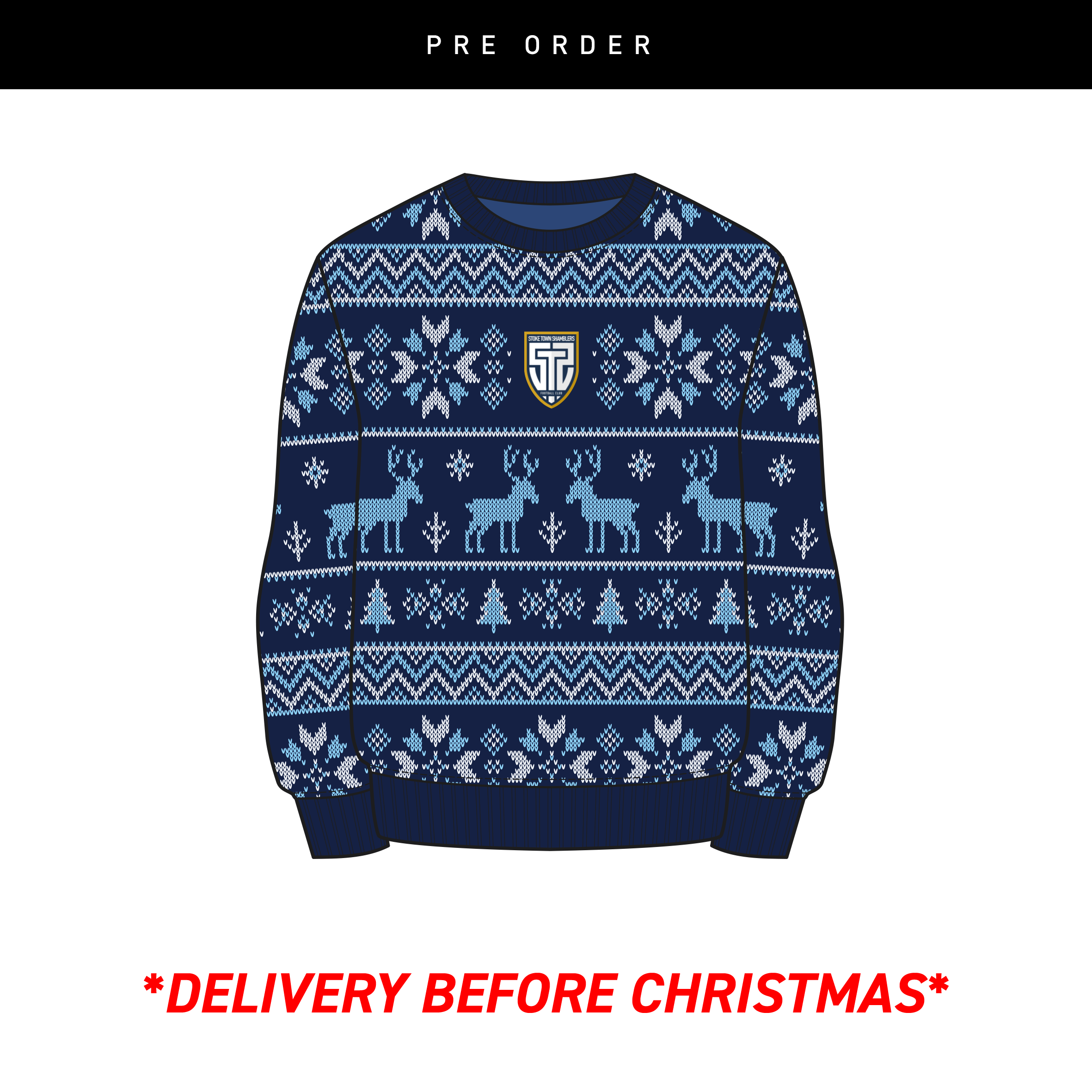 Stoke Town Shamblers FC Christmas Jumper - Navy/Sky/White Youth