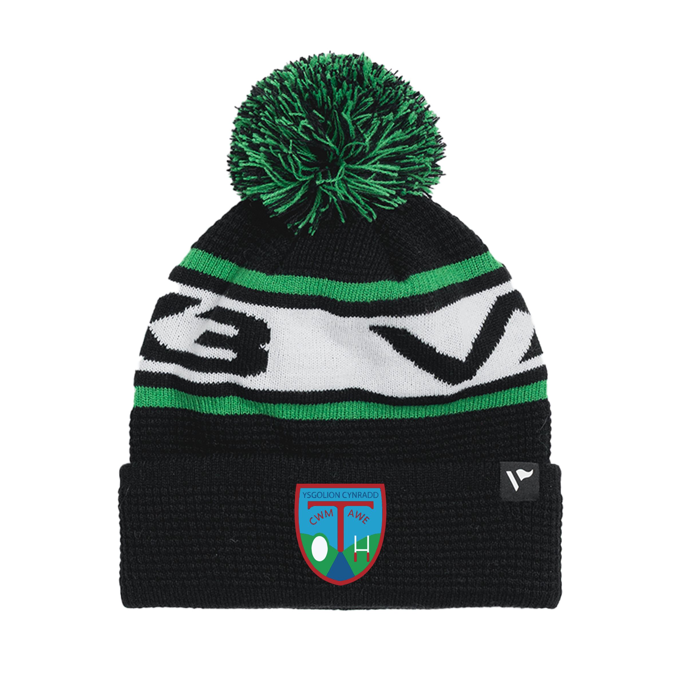 Swansea Valley RFC Waffle Knit Bobble Hat - Black/Emerald/White