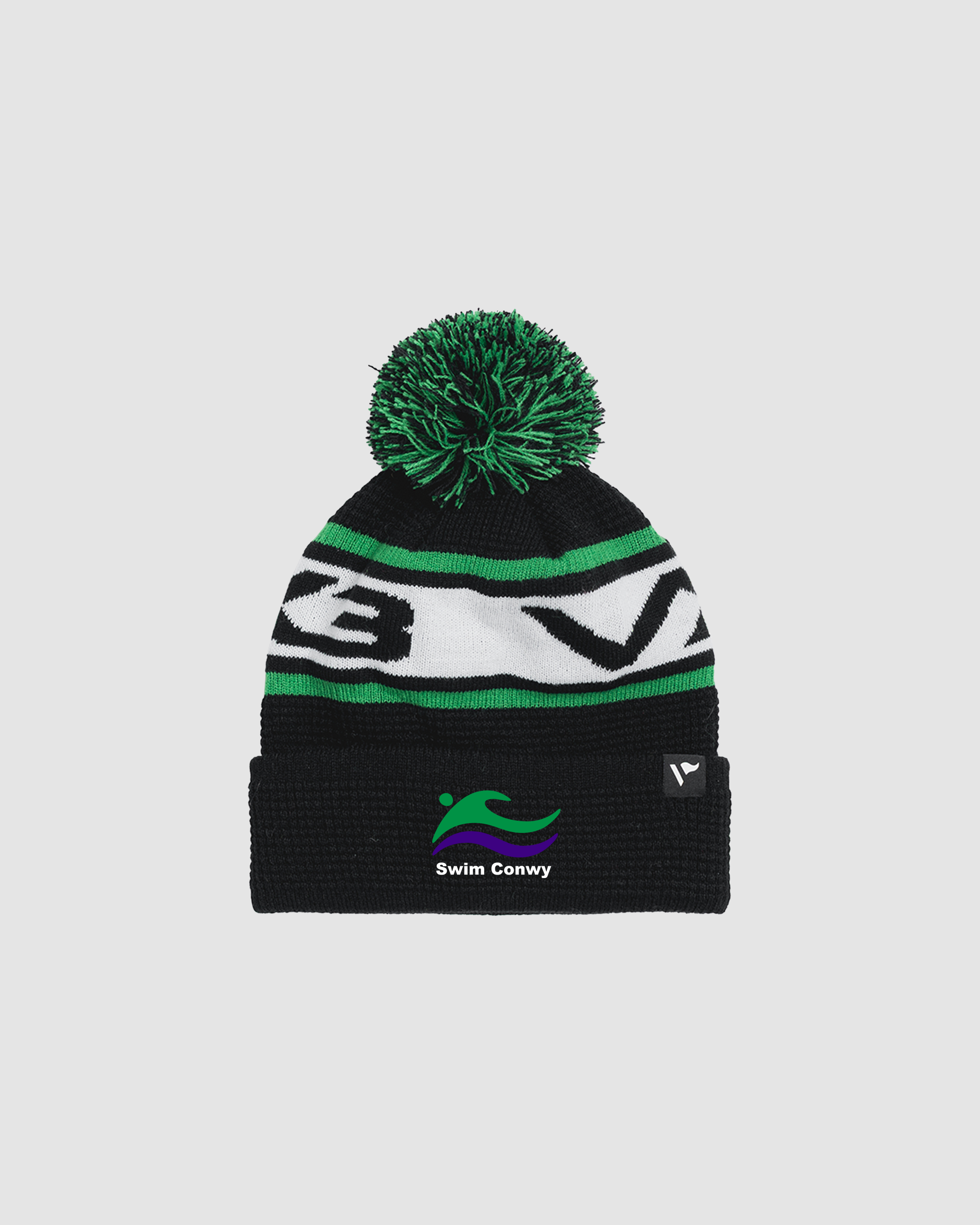 Swim Conwy Waffle Knit Bobble Hat - Black/Emerald/White