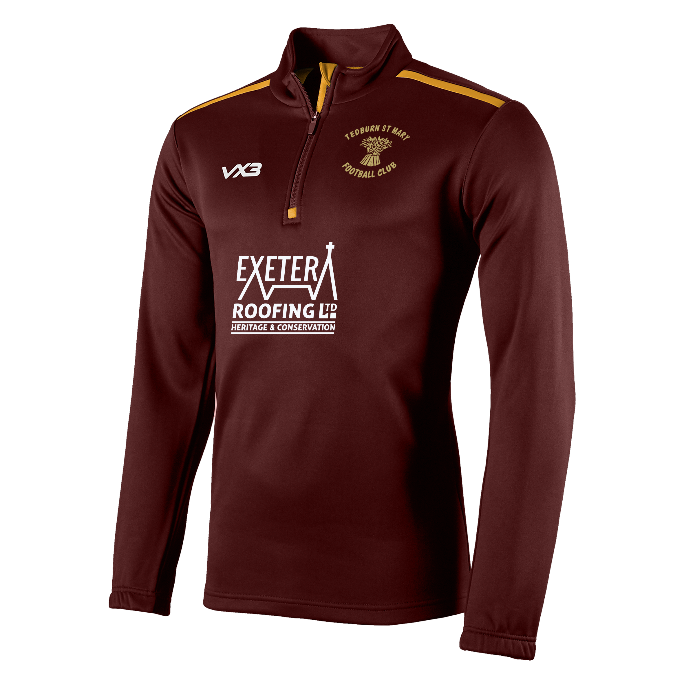Tedburn St Mary FC Fortis Quarter Zip Sweat Maroon/Amber