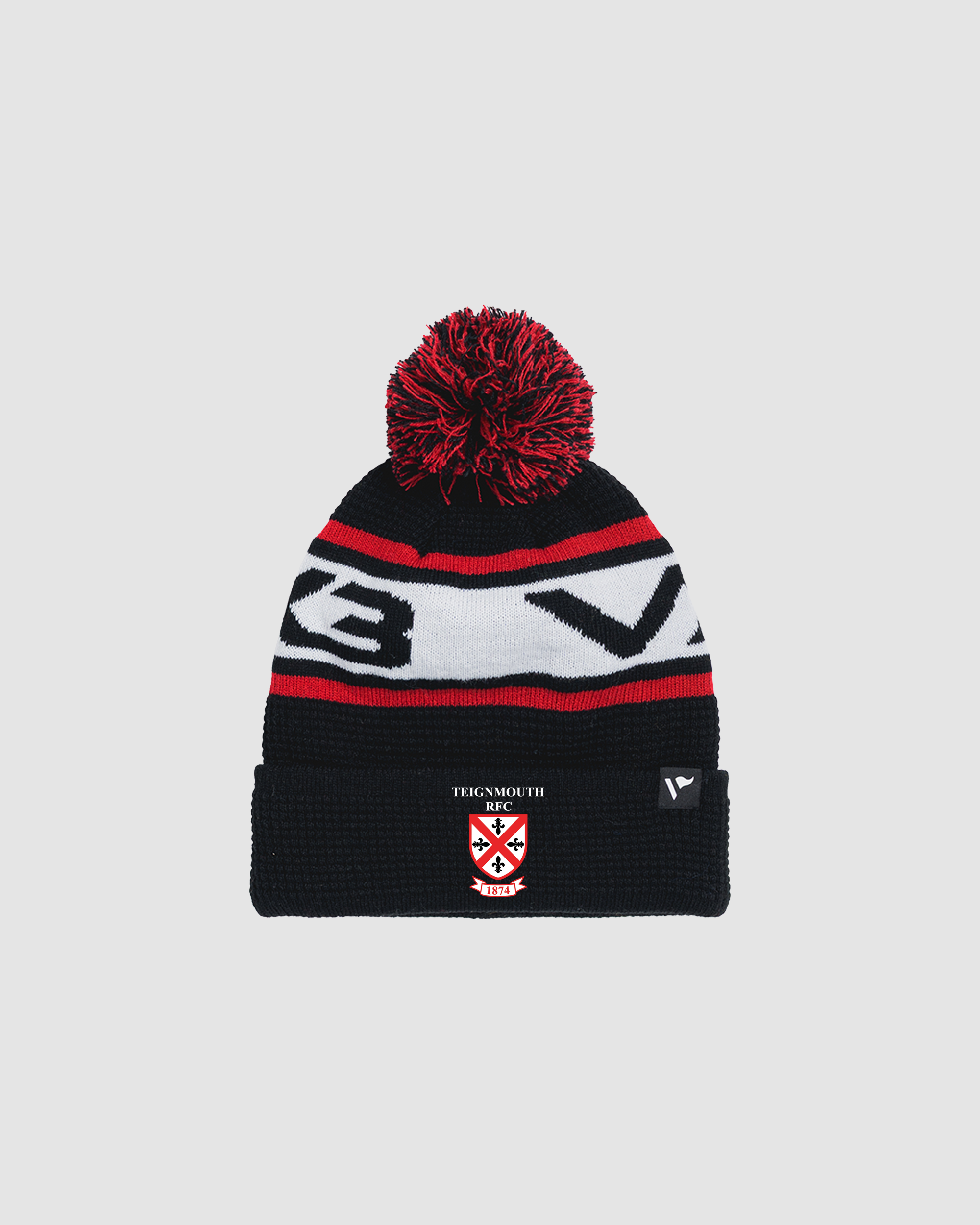 Teignmouth RFC Waffle Knit Bobble Hat - Black/Red/White