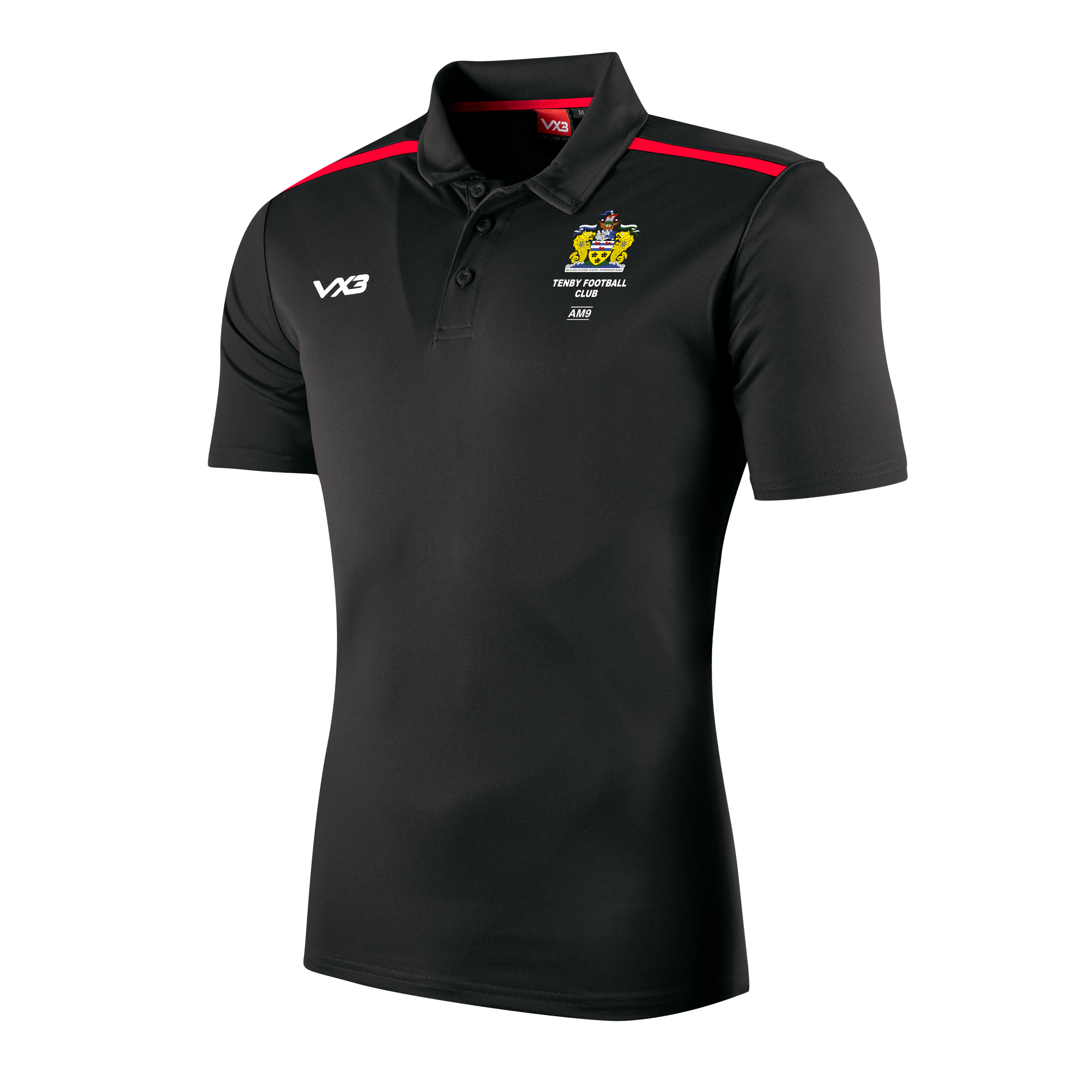 Tenby FC Fortis Polo Black/Red