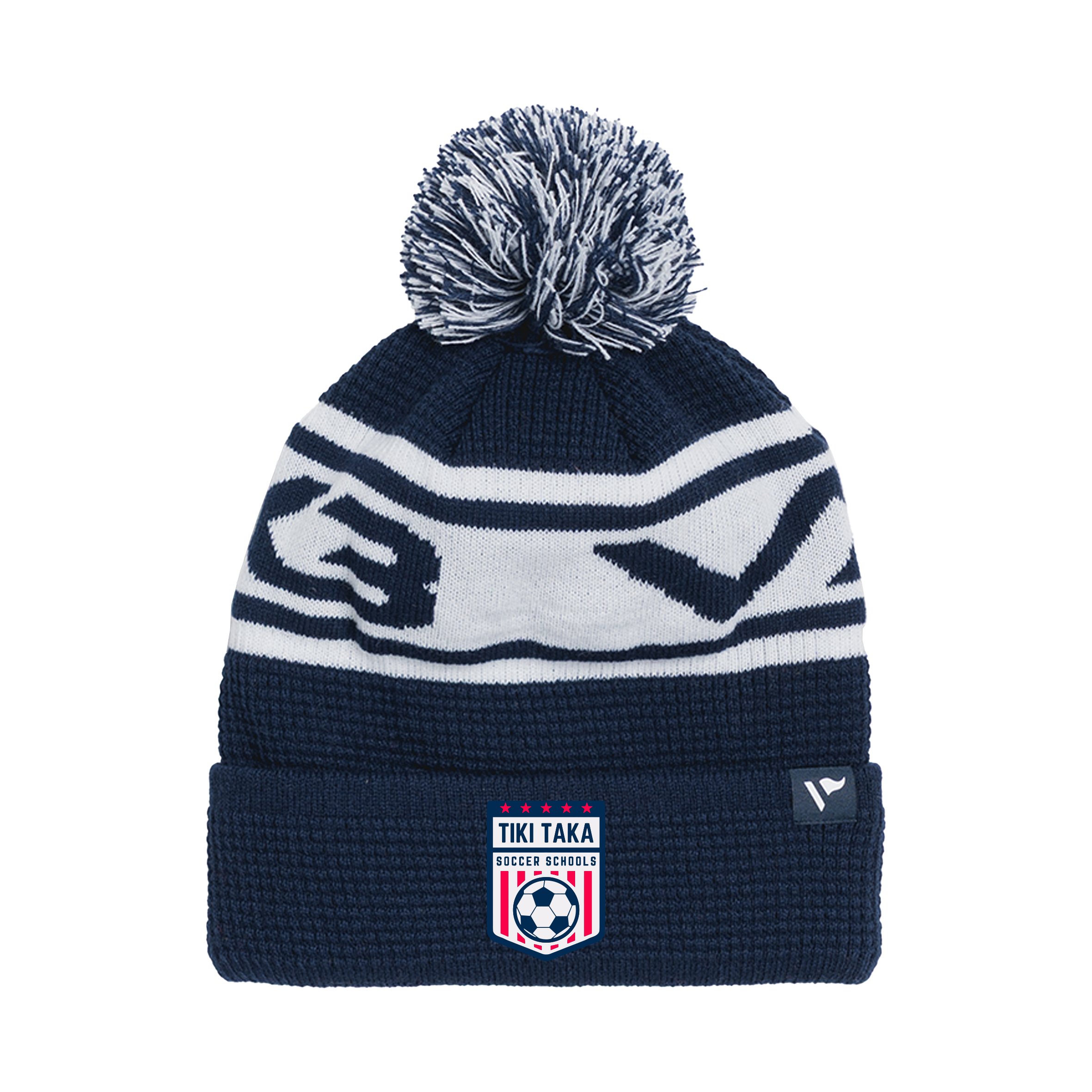 Tiki Taka Soccer Schools Waffle Knit Bobble Hat - Navy/White