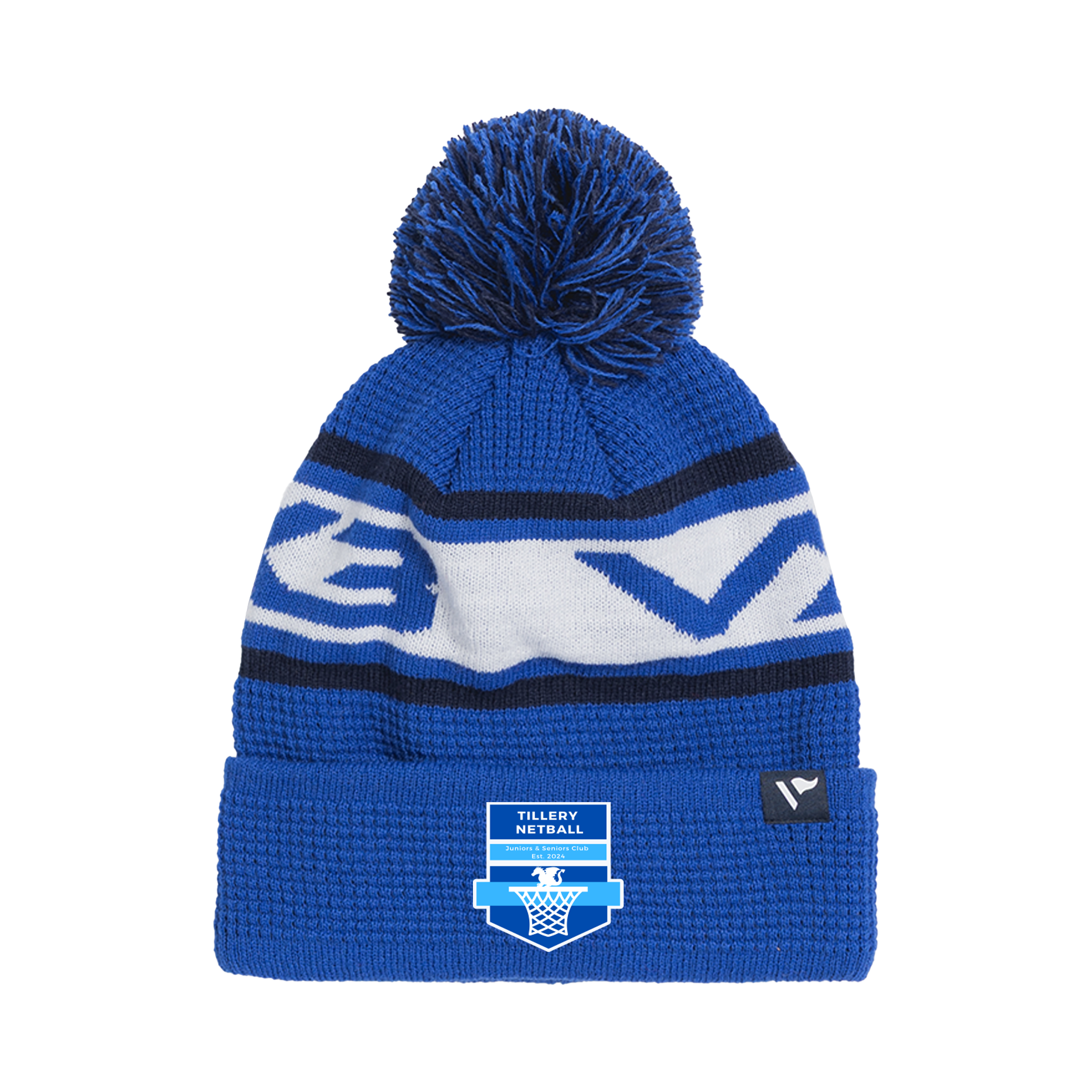 Tillery Netball Waffle Knit Bobble Hat - Royal/Navy/White
