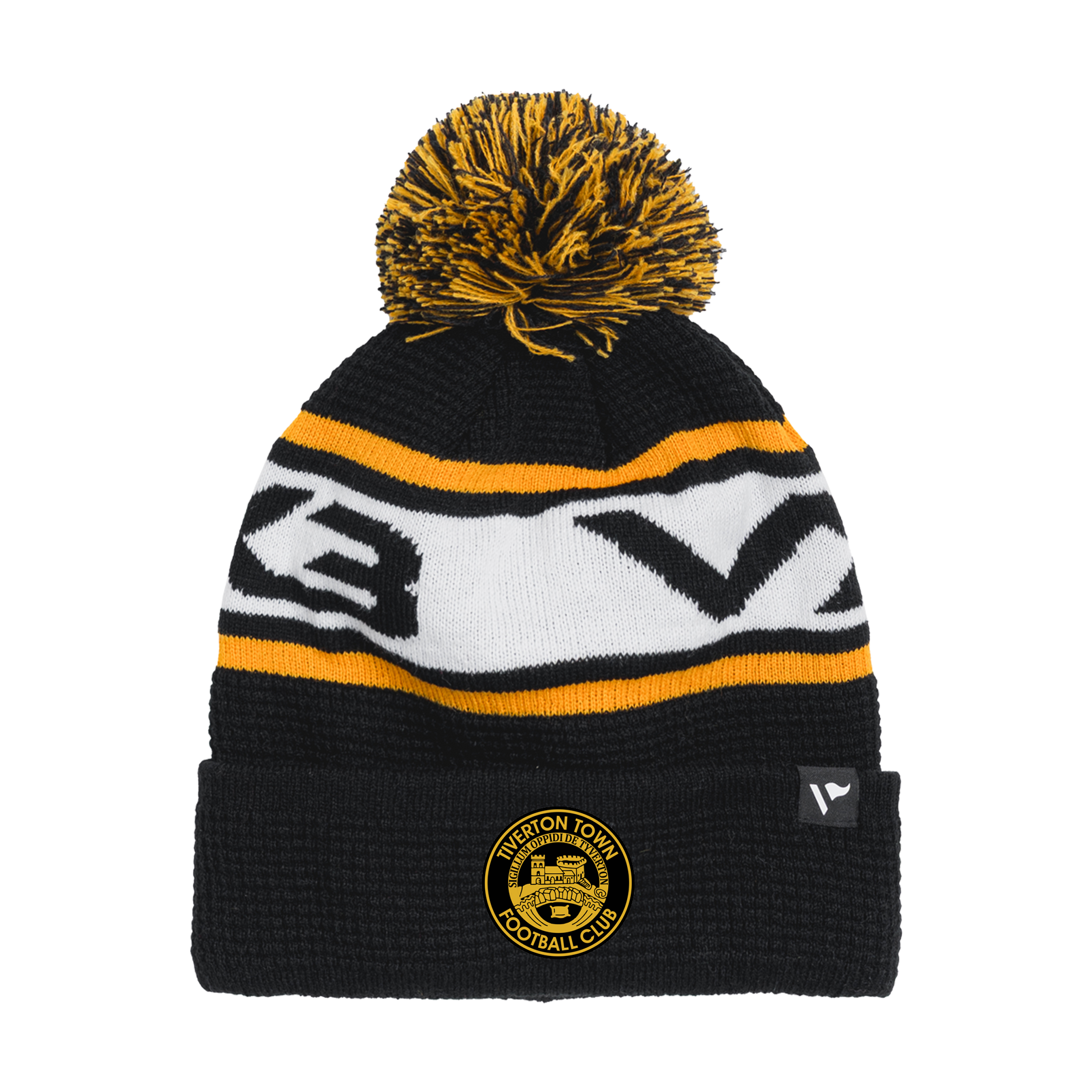 Tiverton Town FC Waffle Knit Bobble Hat - Black/Amber/White