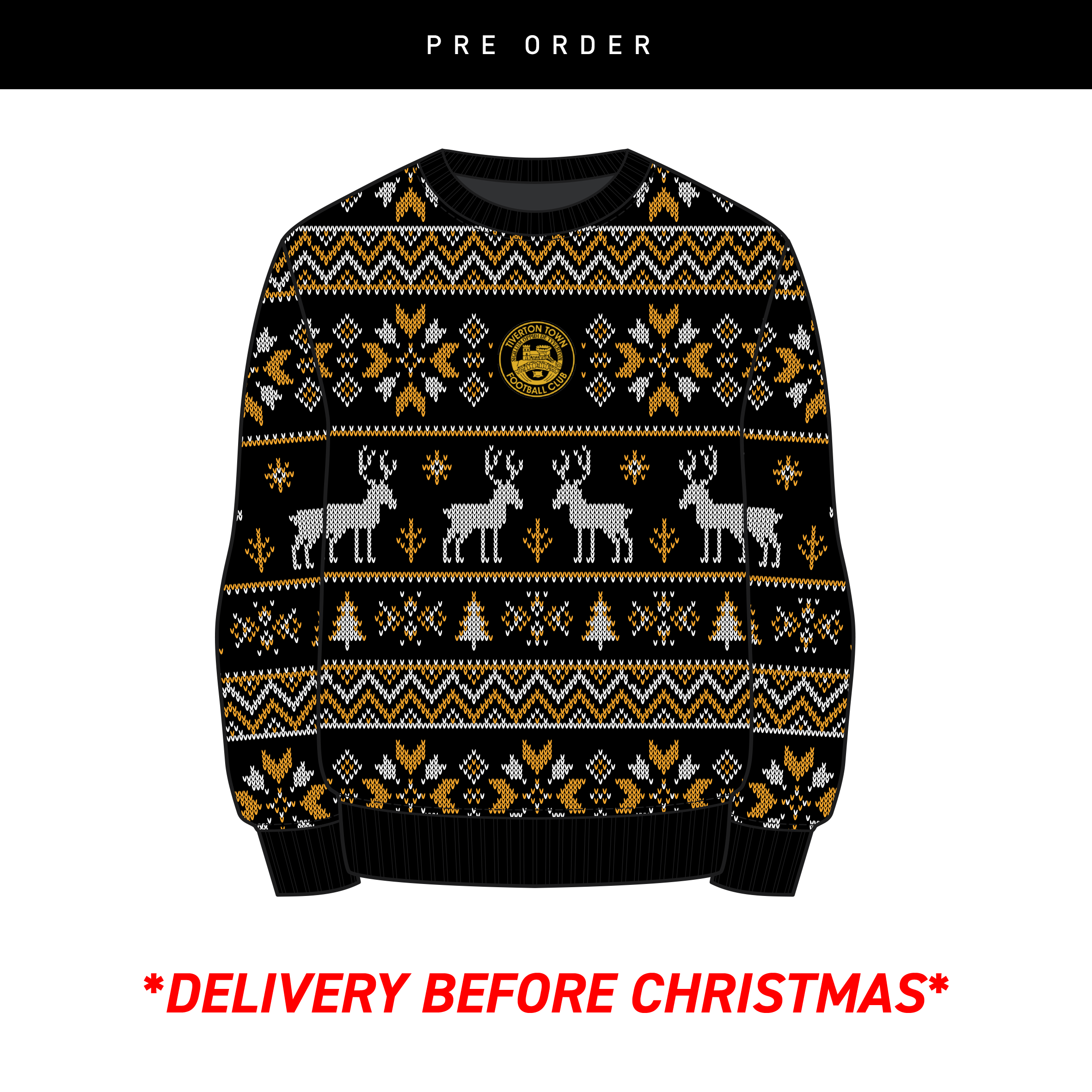 Tiverton Town FC Christmas Jumper - Black/Amber/White Youth