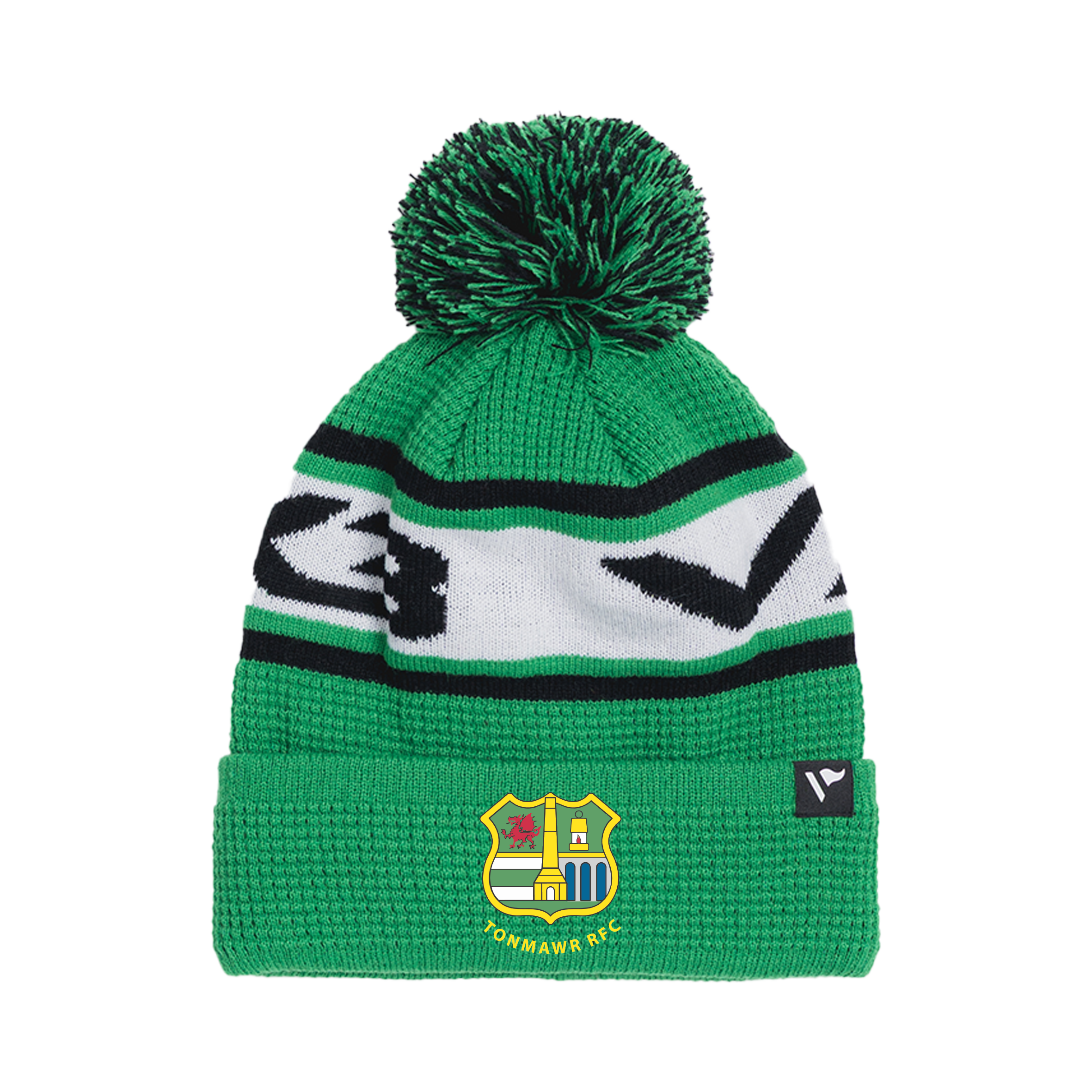 Tonmawr RFC Waffle Knit Bobble Hat - Emerald/Black/White