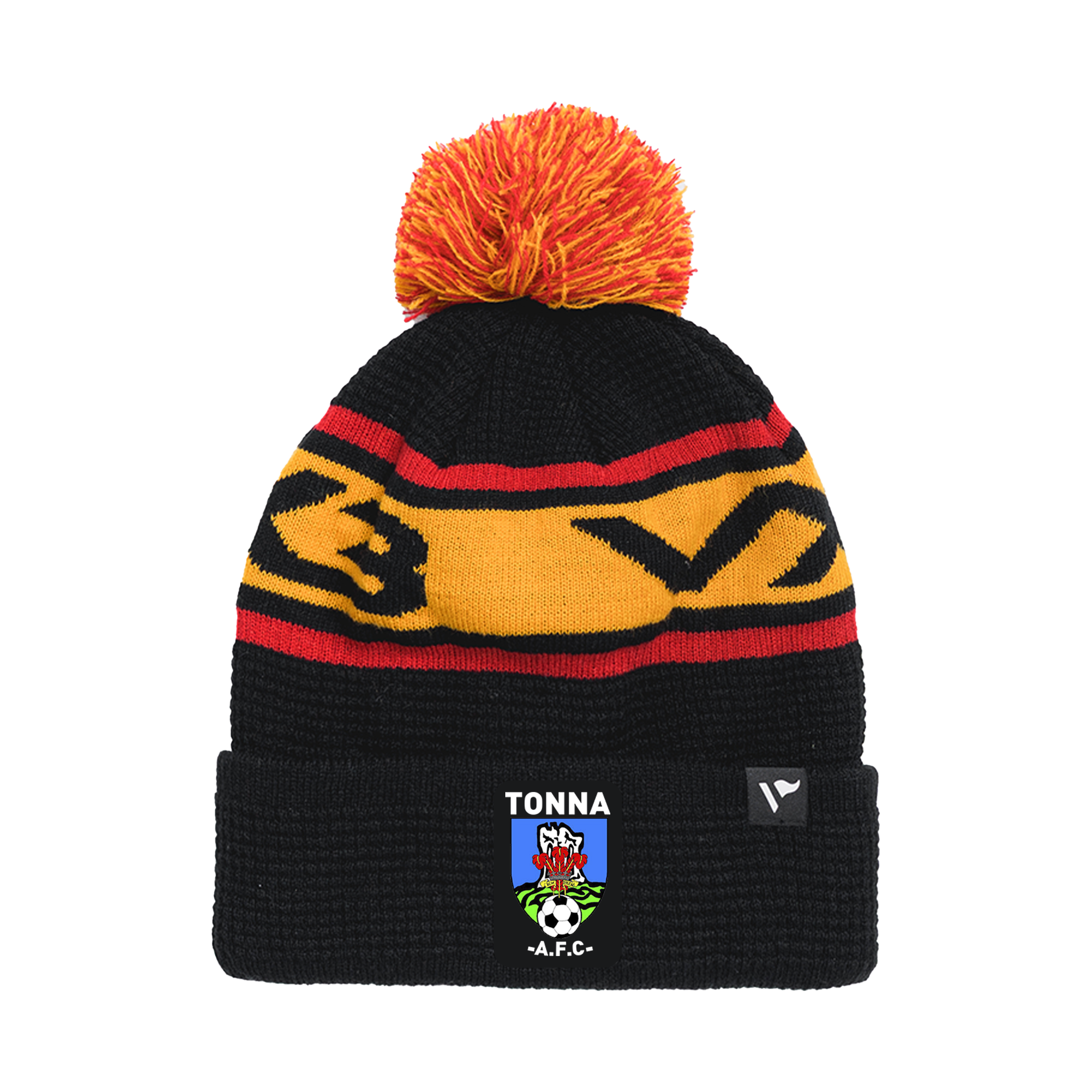 Tonna FC Waffle Knit Bobble Hat - Black/Amber/Red