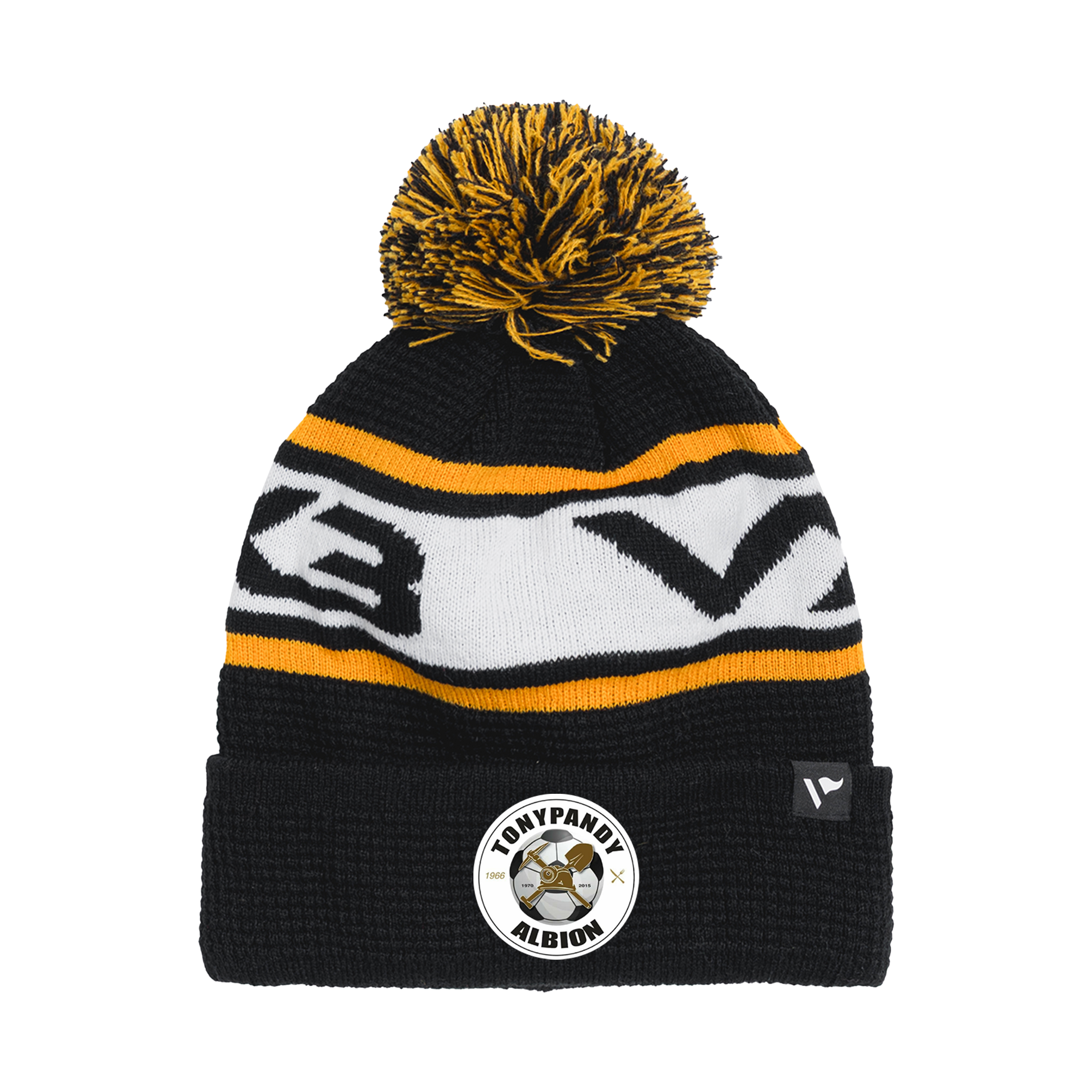 Tonypandy Albion FC Waffle Knit Bobble Hat - Black/Amber/White