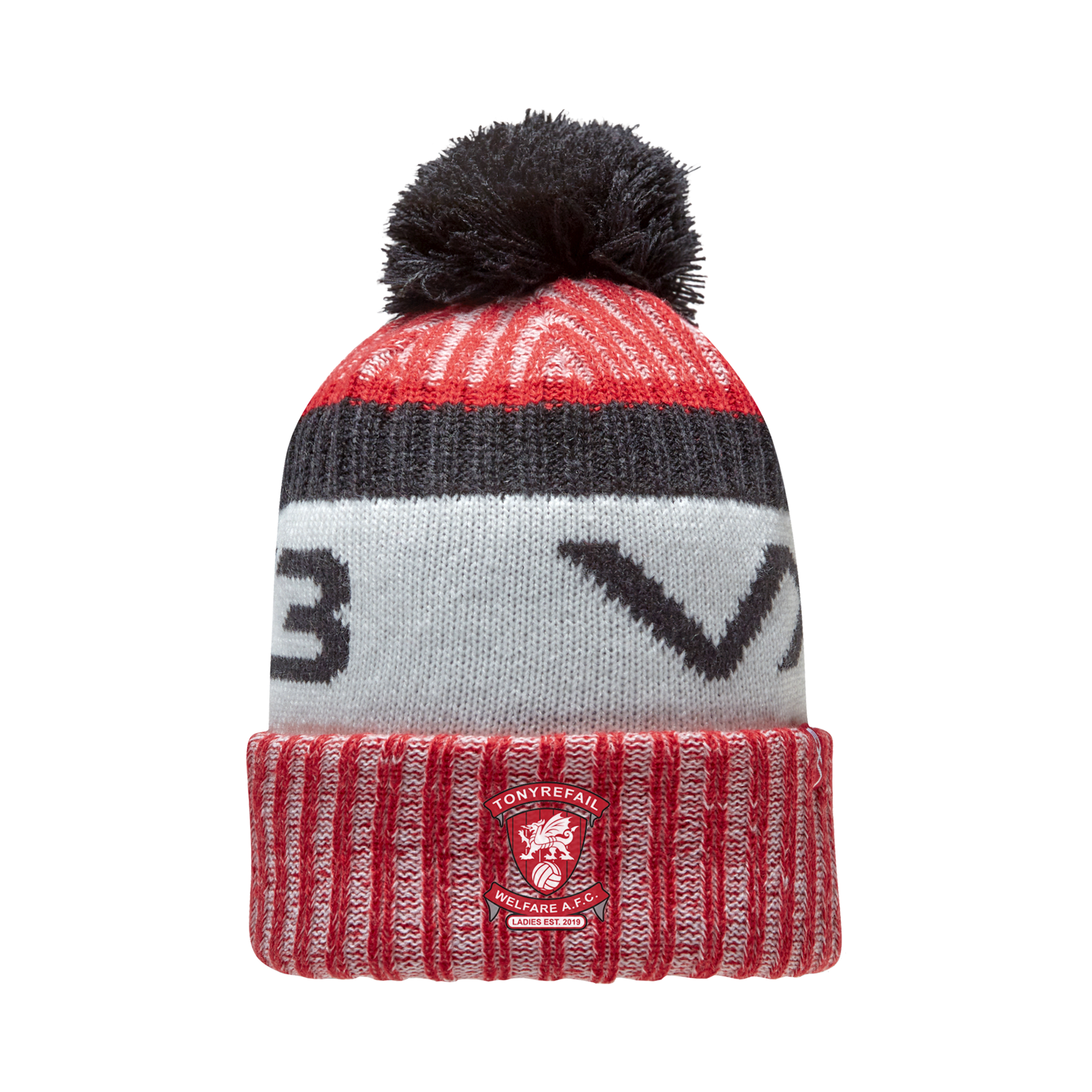 Tonyrefail Welfare Ladies Red Fleece Lined Bobble Hat VX3