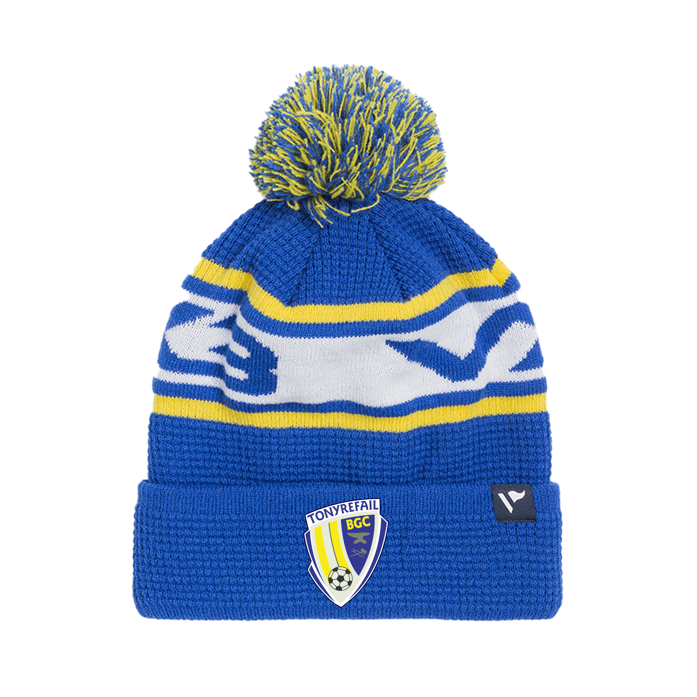 Tonyrefail BGC FC Waffle Knit Bobble Hat - Royal/Yellow/White