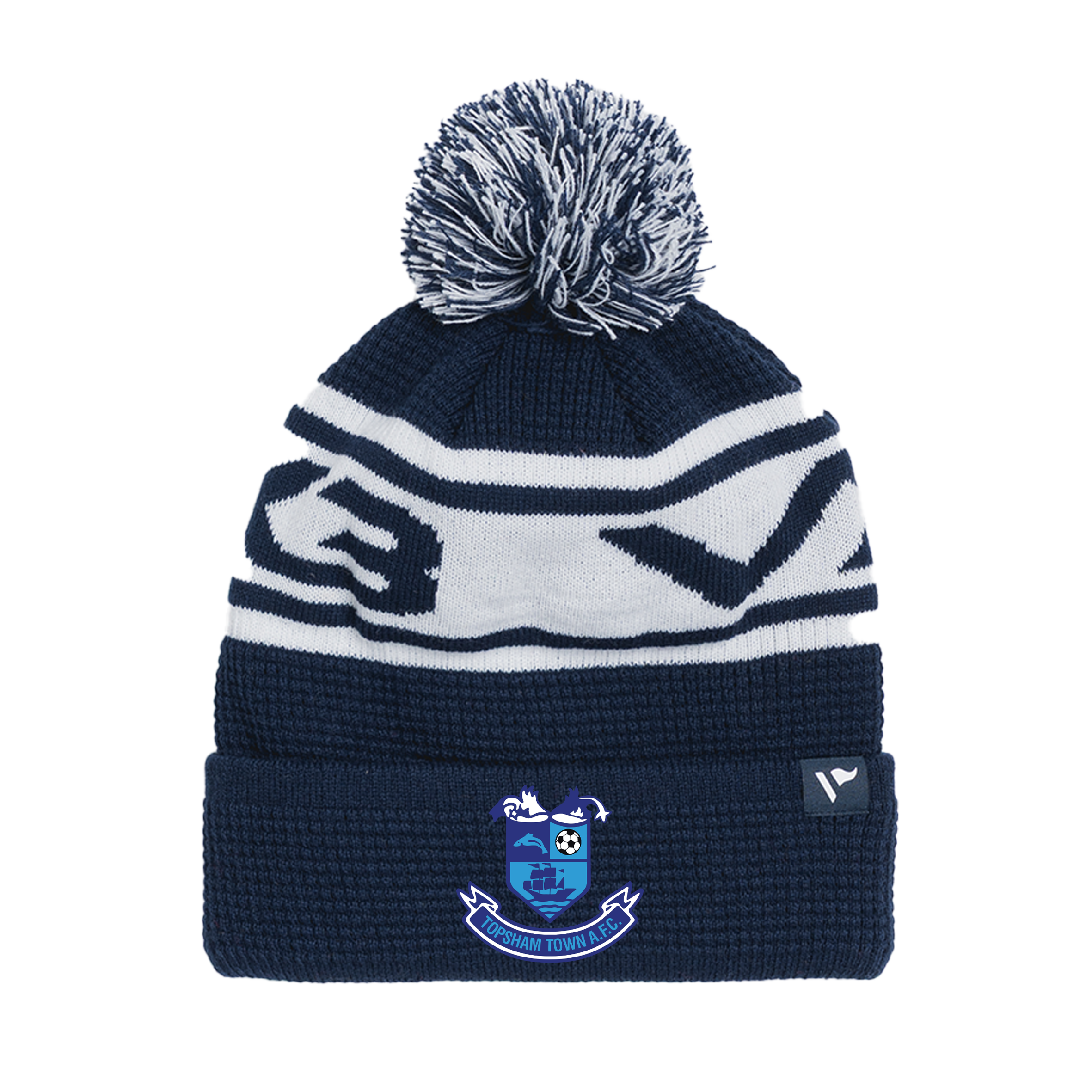 Topsham Town FC Waffle Knit Bobble Hat - Navy/White