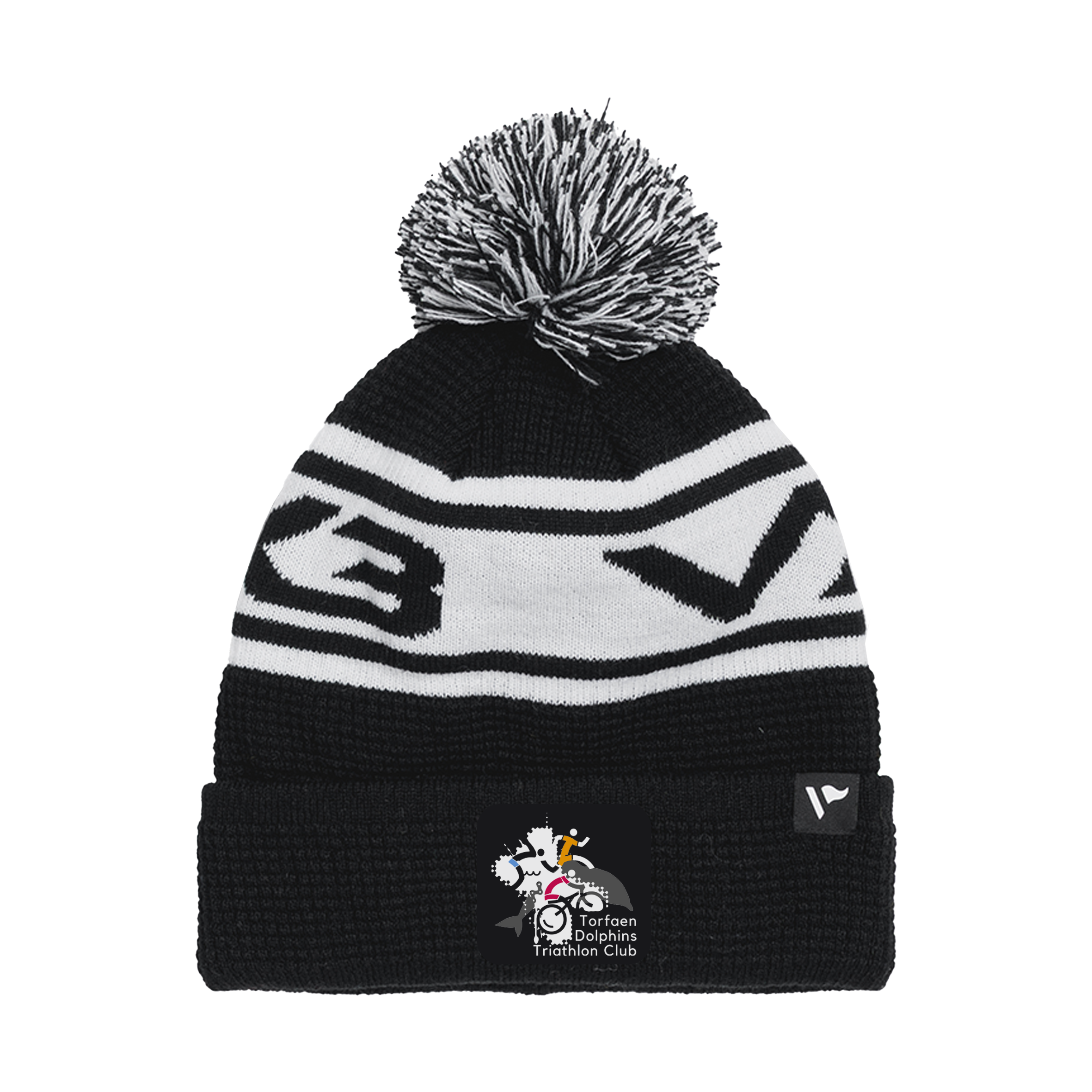 Torfaen Dolphins Triathlon Club Waffle Knit Bobble Hat - Black/White